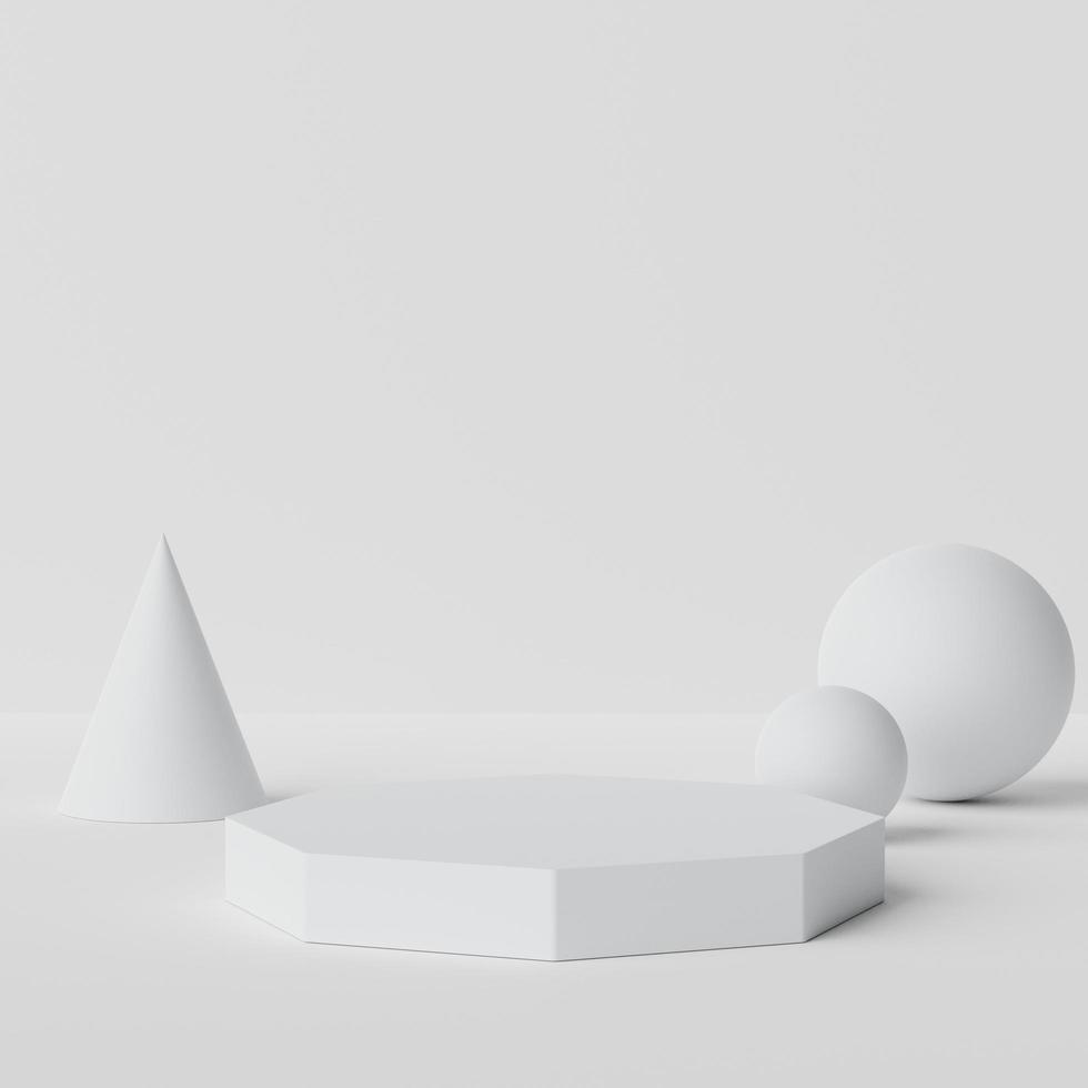 3d rendering of White marble Blank podium display. Minimalist pedestal or showcase scene for present product and mock up. Abstract background for cosmetic advertising. photo