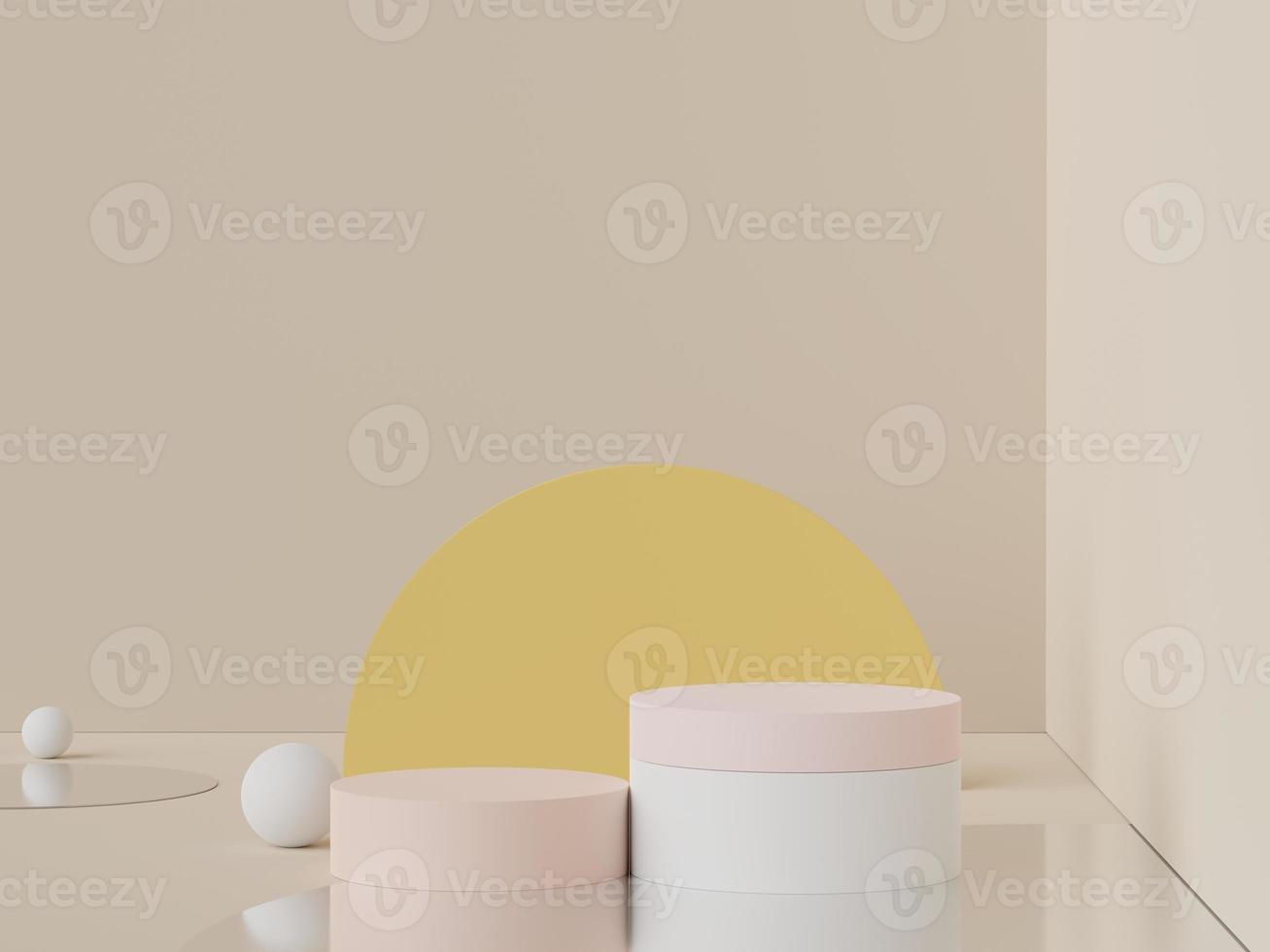 3d rendering of minimal scene of white blank podium with earth tones color theme. Display stand for product presentation mock up and cosmetic advertising. photo