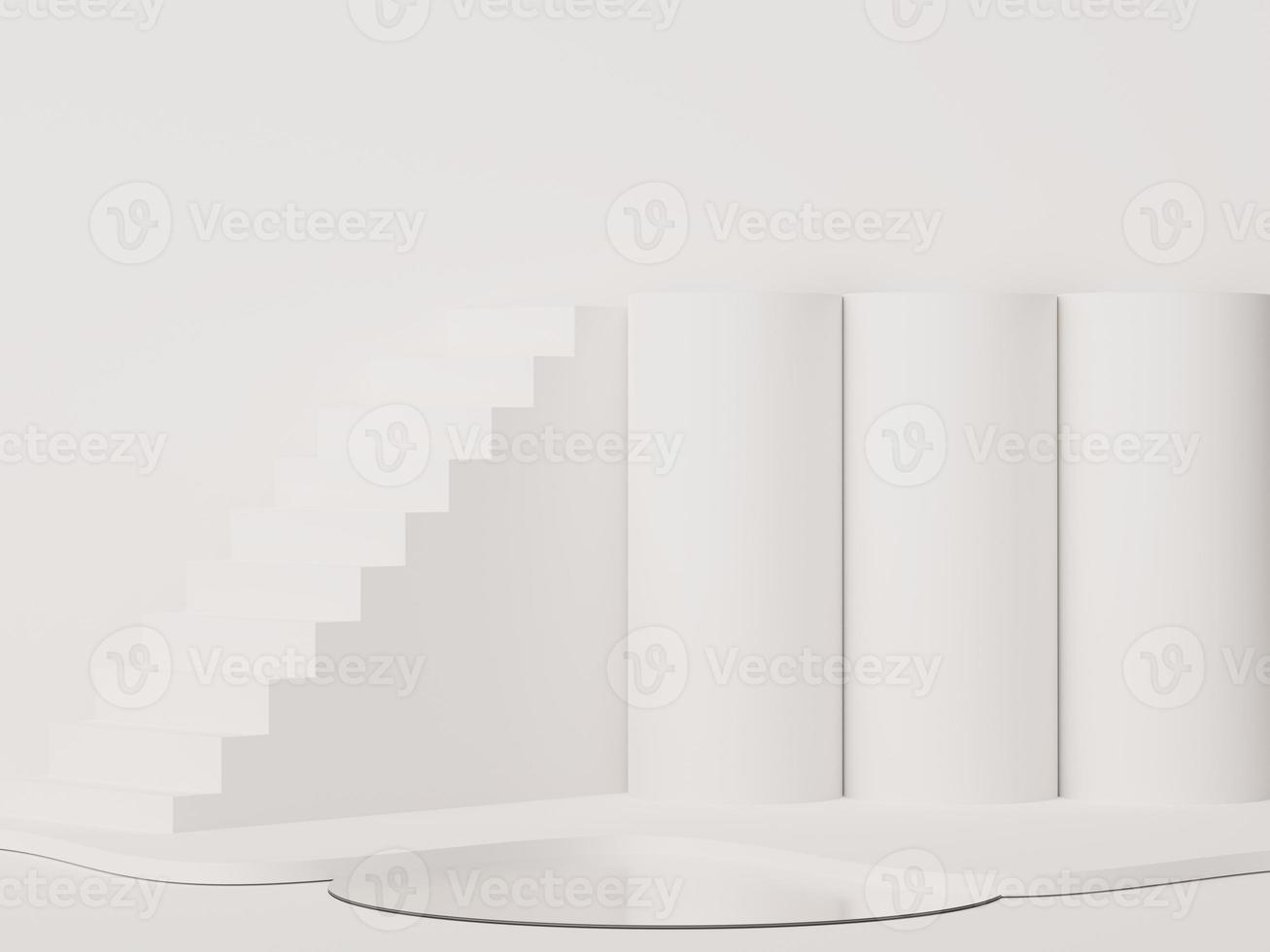 Abstract display podium with minimal geometric shapes design. 3d  rendering scene for mock up and product presentation. Pedestal platform for cosmetic advertise. photo