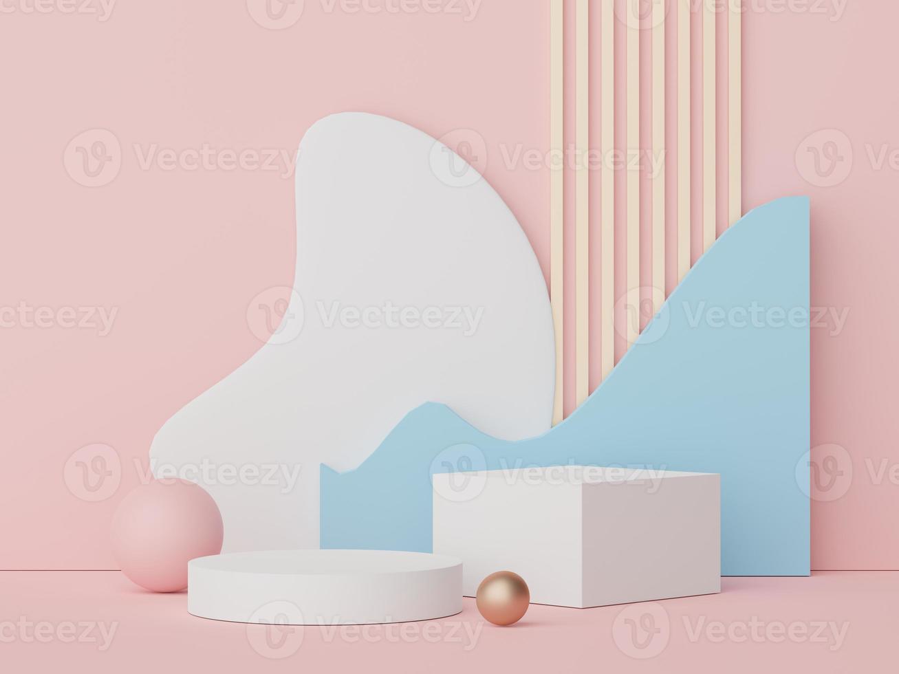 Abstract display podium with minimal geometric shapes design. 3d  rendering scene for mock up and product presentation. Pedestal platform for cosmetic advertise. photo