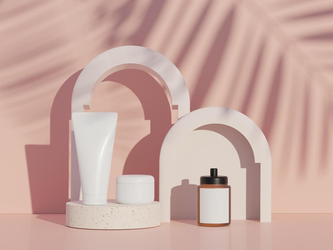 3d render of blank cosmetics skincare product or packaging for mock up. Terrazzo design. Beauty soap and spa concept. Lotion oil moisture for skin health. Premium and luxury design for branding. photo