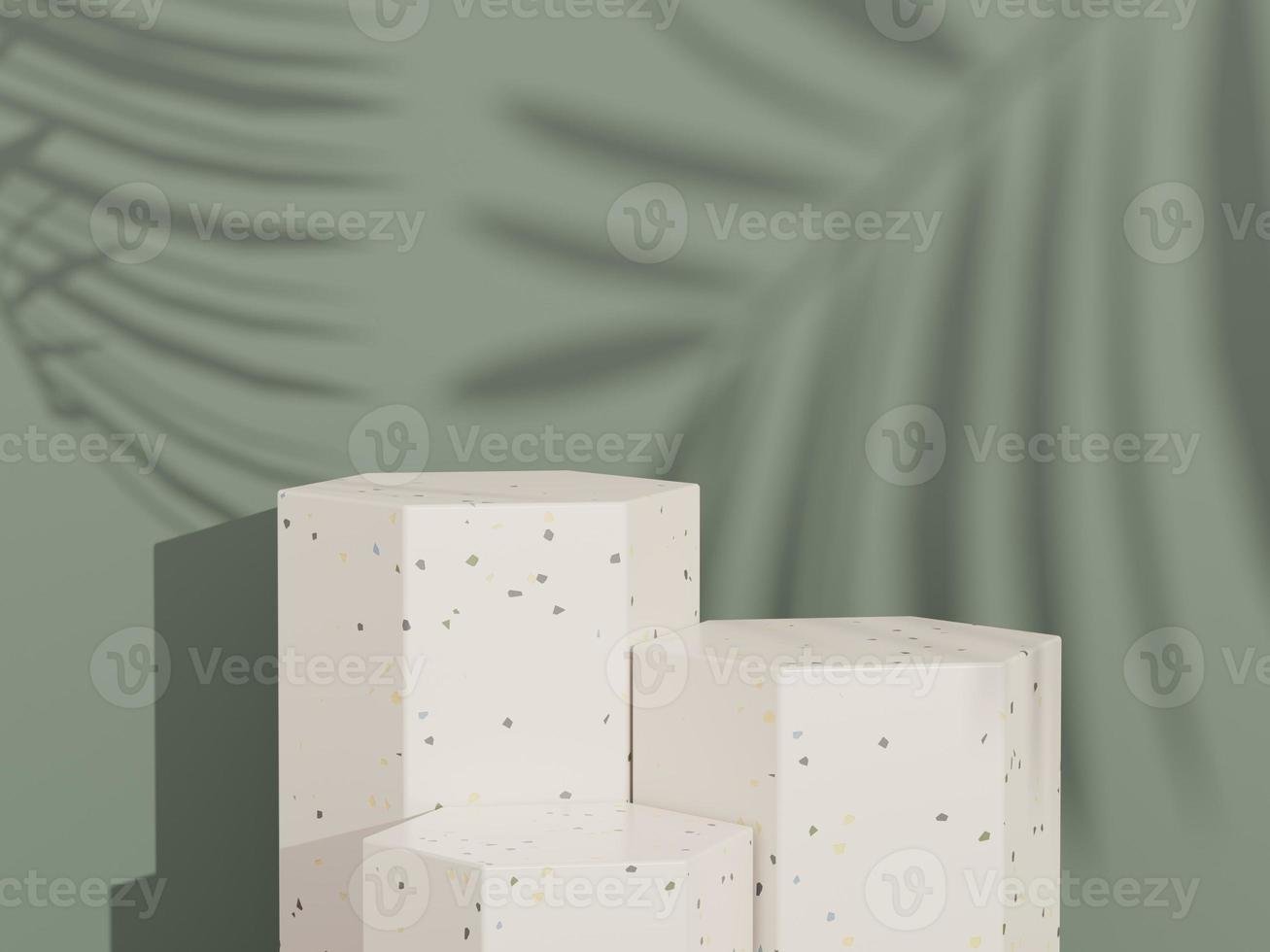 3d abstract background Terrazzo podium for product presentation and brand advertising with shadow of leave. Empty scene for mock up. photo