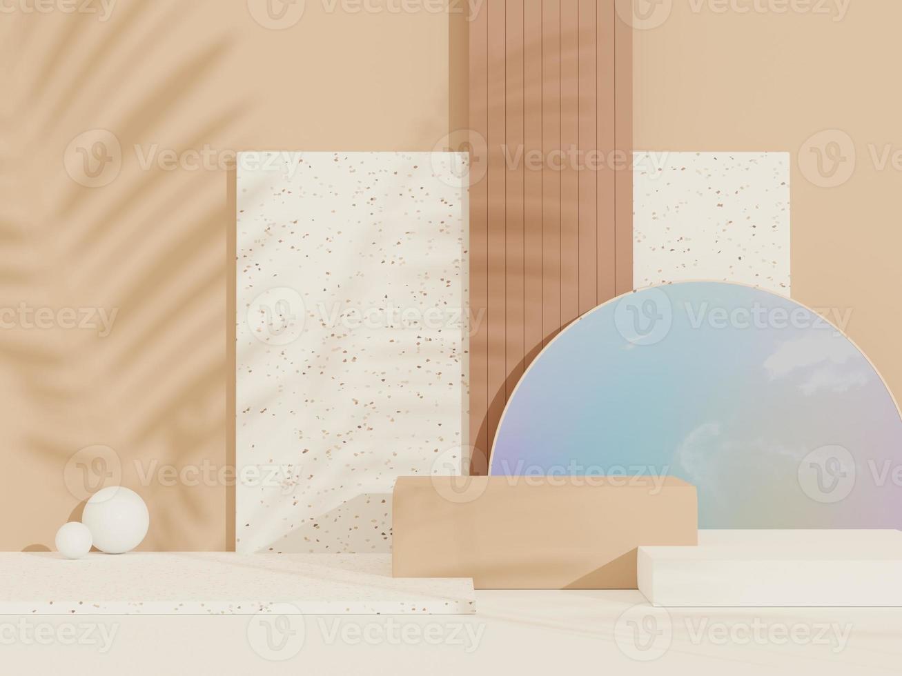 3d abstract background Terrazzo podium for product presentation and brand advertising with shadow of leave. Empty scene for mock up. photo