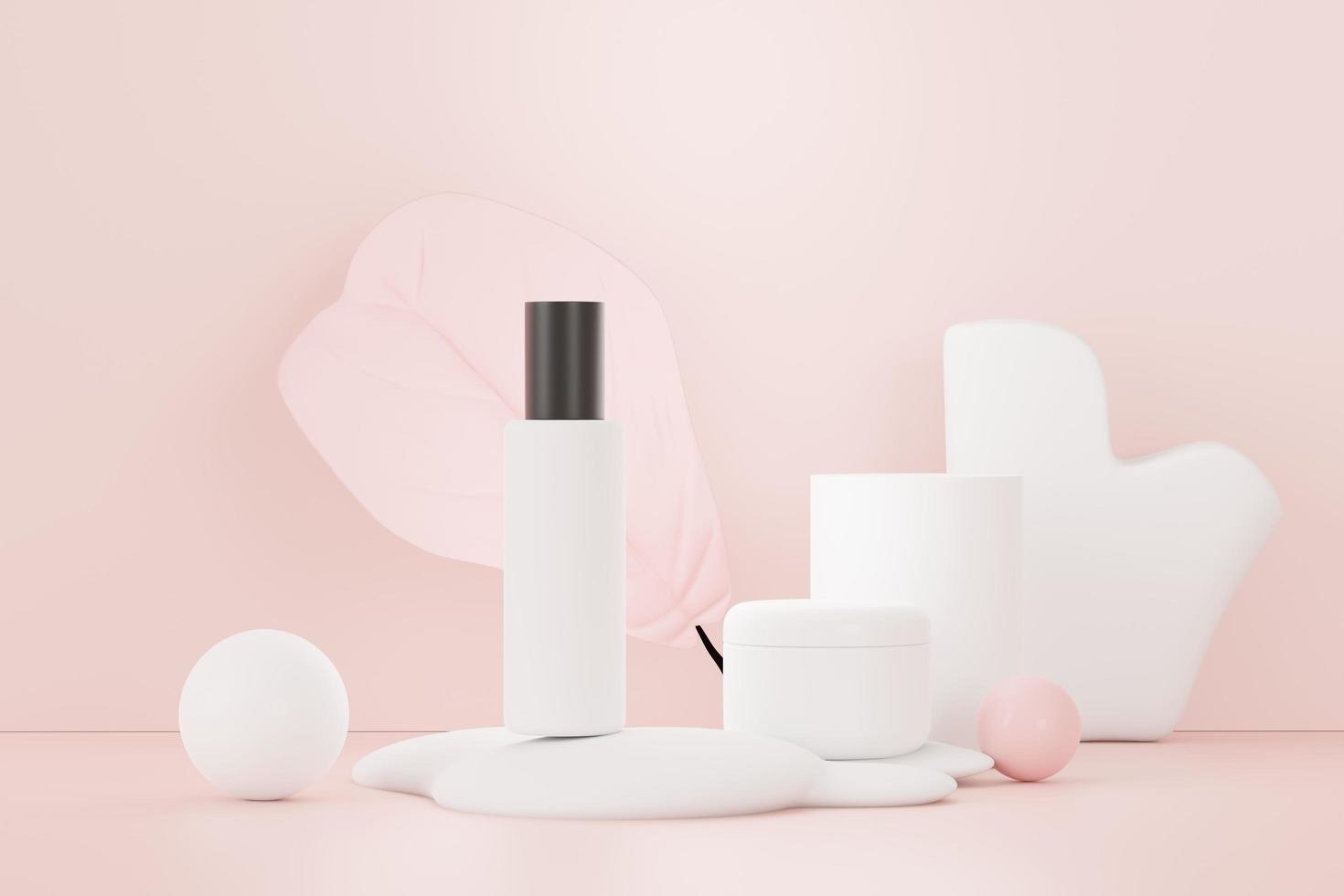 3d render of blank cosmetics skincare product or packaging for mock up. Beauty soap and spa concept. Lotion oil moisture for skin health. Premium and luxury design for branding. photo