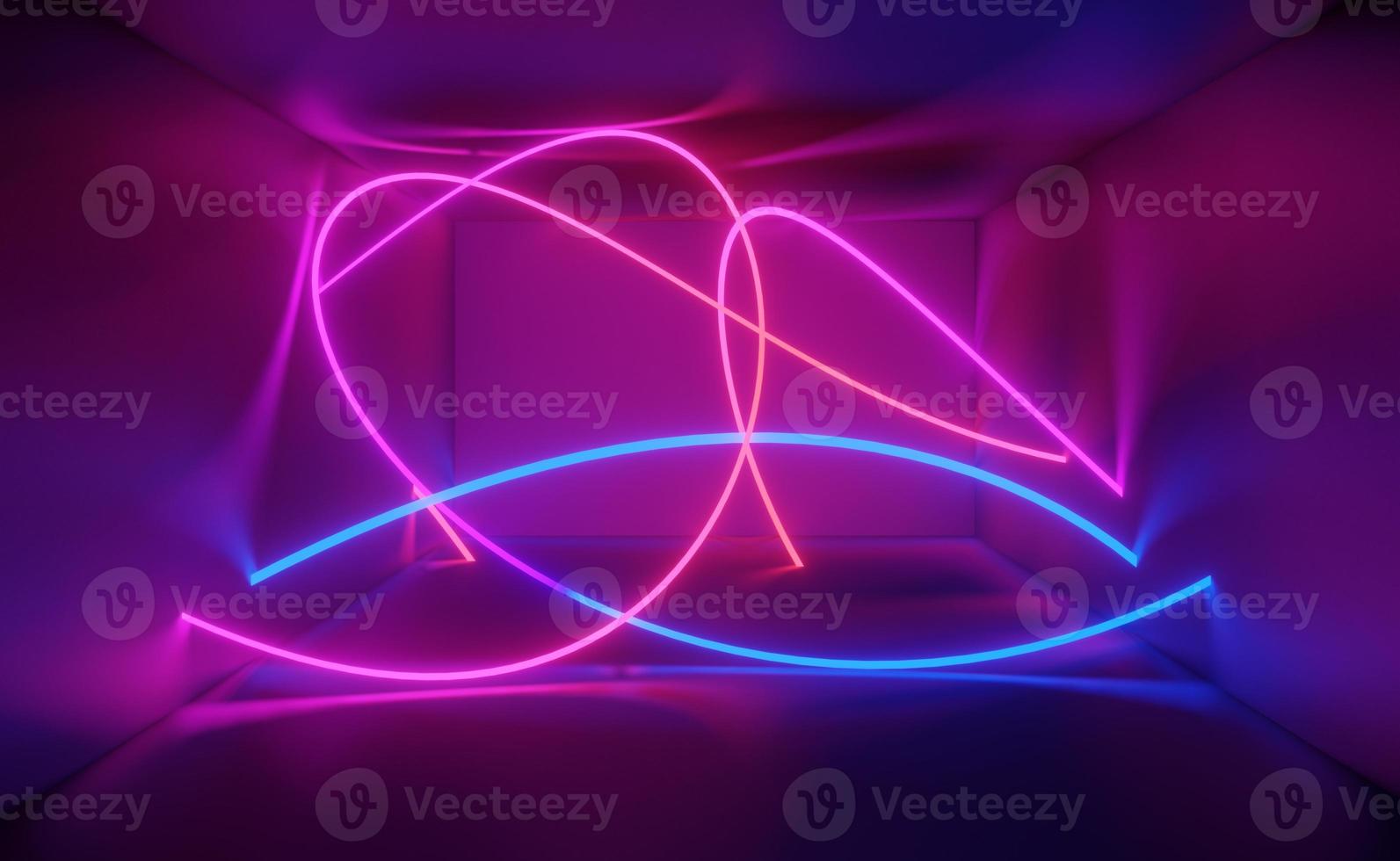 3d render of RGB neon light on darkness background. Abstract Laser lines show at night. Ultraviolet spectrum beam scene photo