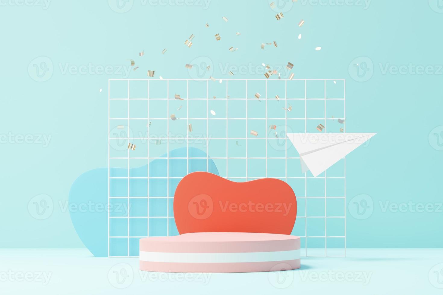 3d render minimal sweet scene with display podium for mock up and product brand presentation. Pink Pedestal stand for Valentine's Day's theme. Cute lovely heart background. Love day's design style. photo