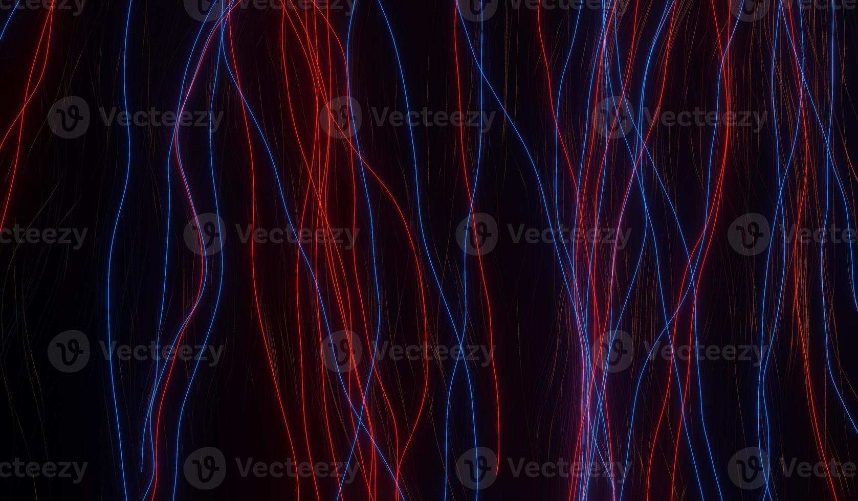 3d render of RGB neon light on darkness background. Abstract Laser lines show at night. Ultraviolet spectrum beam scene photo