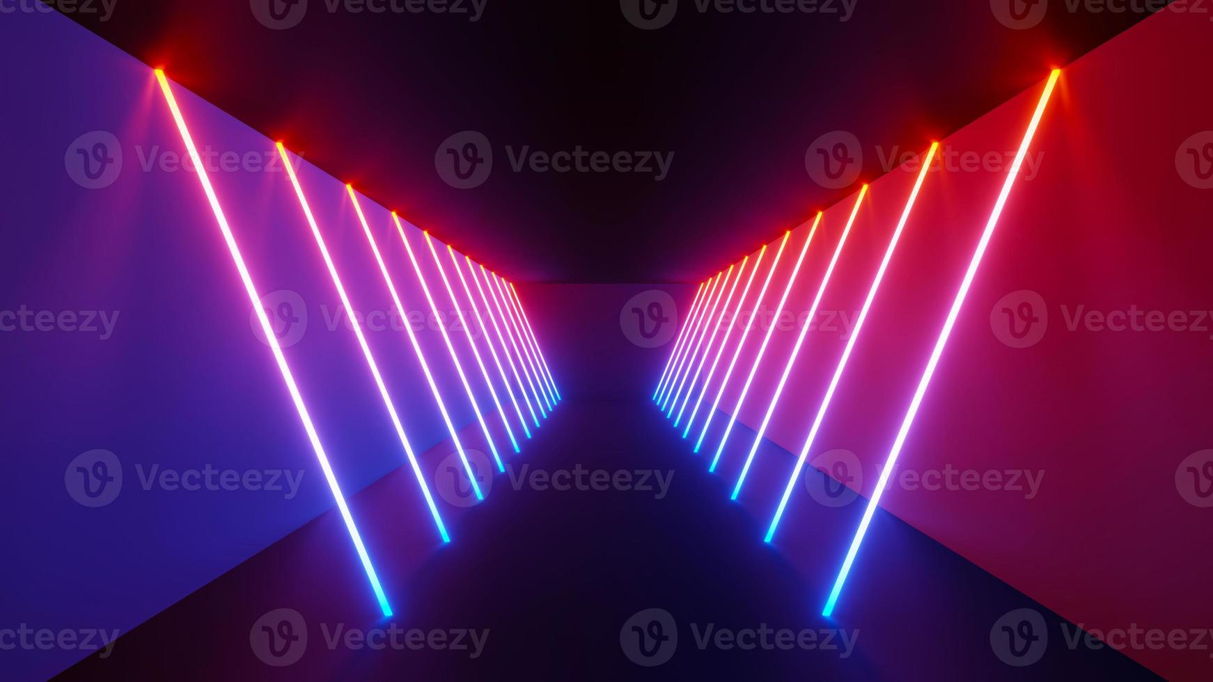 3d render of flash neon and light glowing on dark scene. Speed light moving lines. photo
