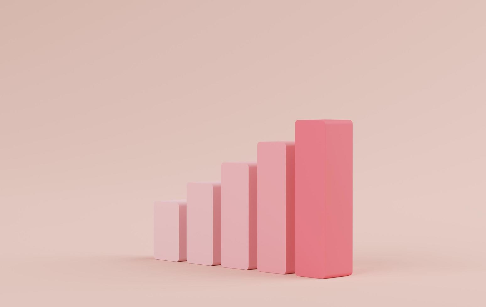 3d render of minimal pastel bar graph. Scene of seo marketing design. Growing forward for success. photo