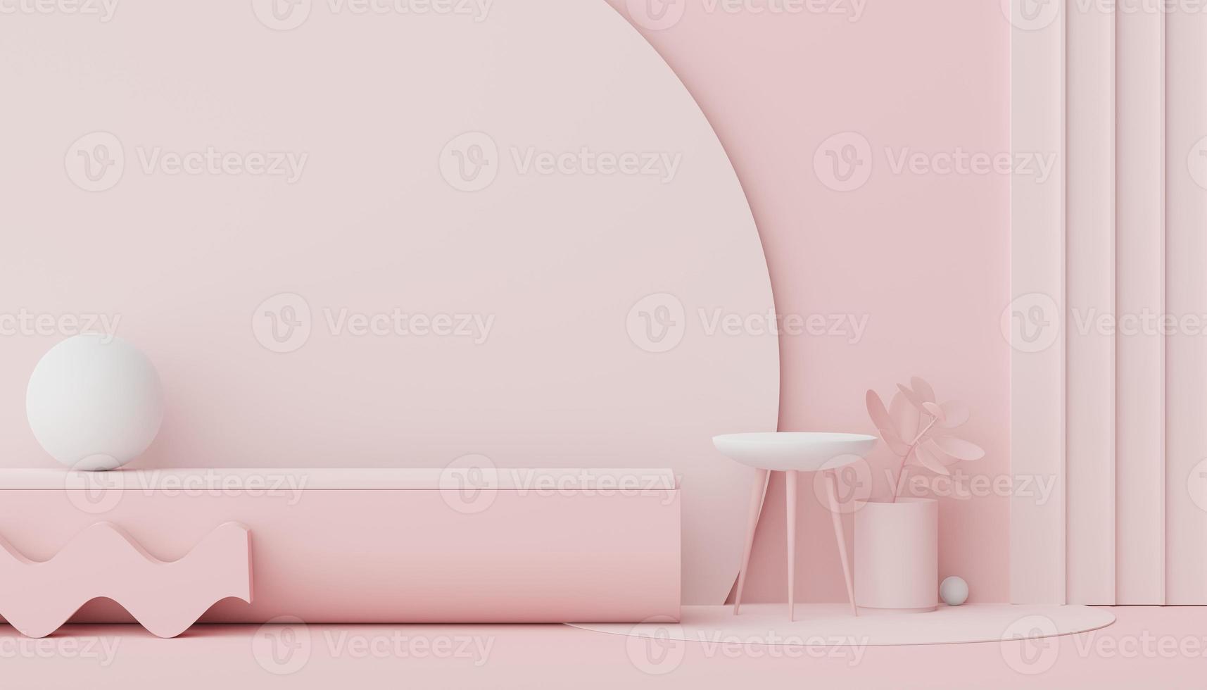 3d render of Abstract minimal  display podium for showing products, cosmetic presentation and mock up. Showcase scene with pastel earth tone background. Illuminated simple geometric shapes. photo
