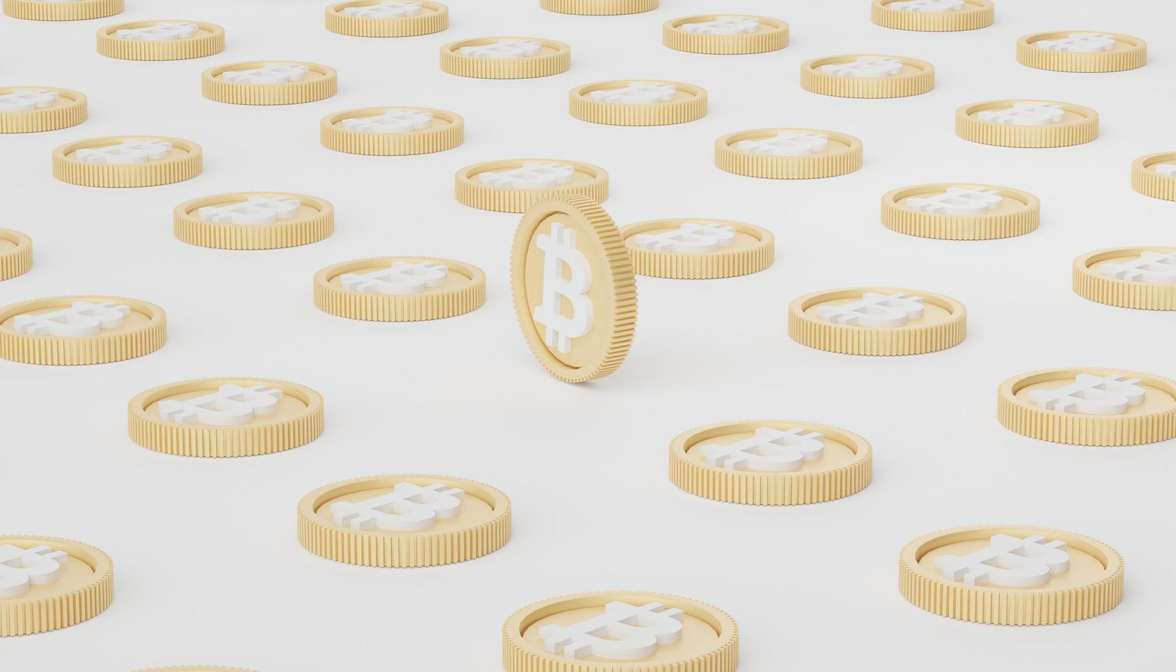 3d render of stack of bitcoins and gold in saving money for goal Concept. Minimal pastel scene. Growth financial model. Defi crypto concept. Investment management and financial innovations. photo