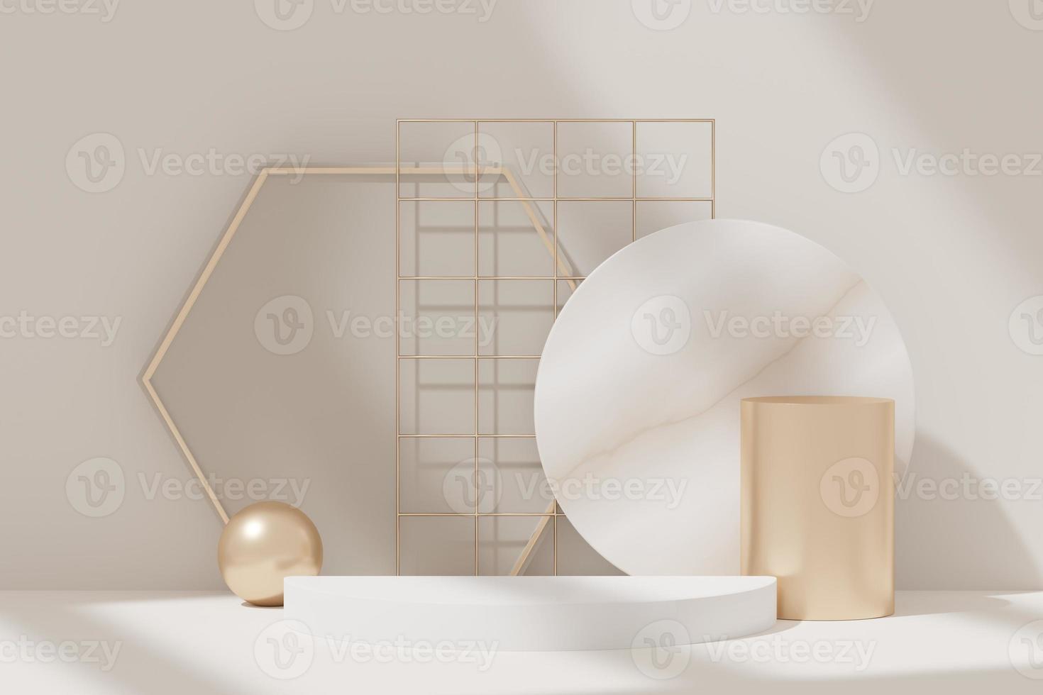 3d abstract background white podium for product presentation and brand advertising with shadow of windows and roof. Empty scene for mock up. photo