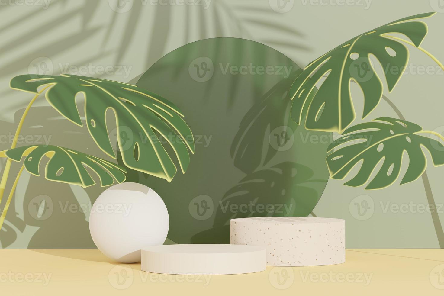 3d render of abstract pedestal podium display with terrazzo and shadow of leaves. Scene for present product promotion and beauty cosmetics. photo
