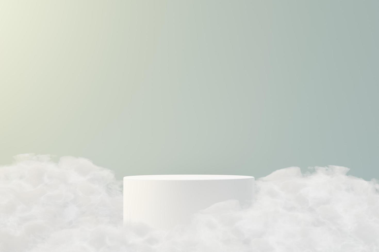 3d illustration luxury premium pedestal product display with abstract geometric shapes and fluffy cloud. Minimal blue sky and clouds scene for present product promotion and beauty cosmetics. photo