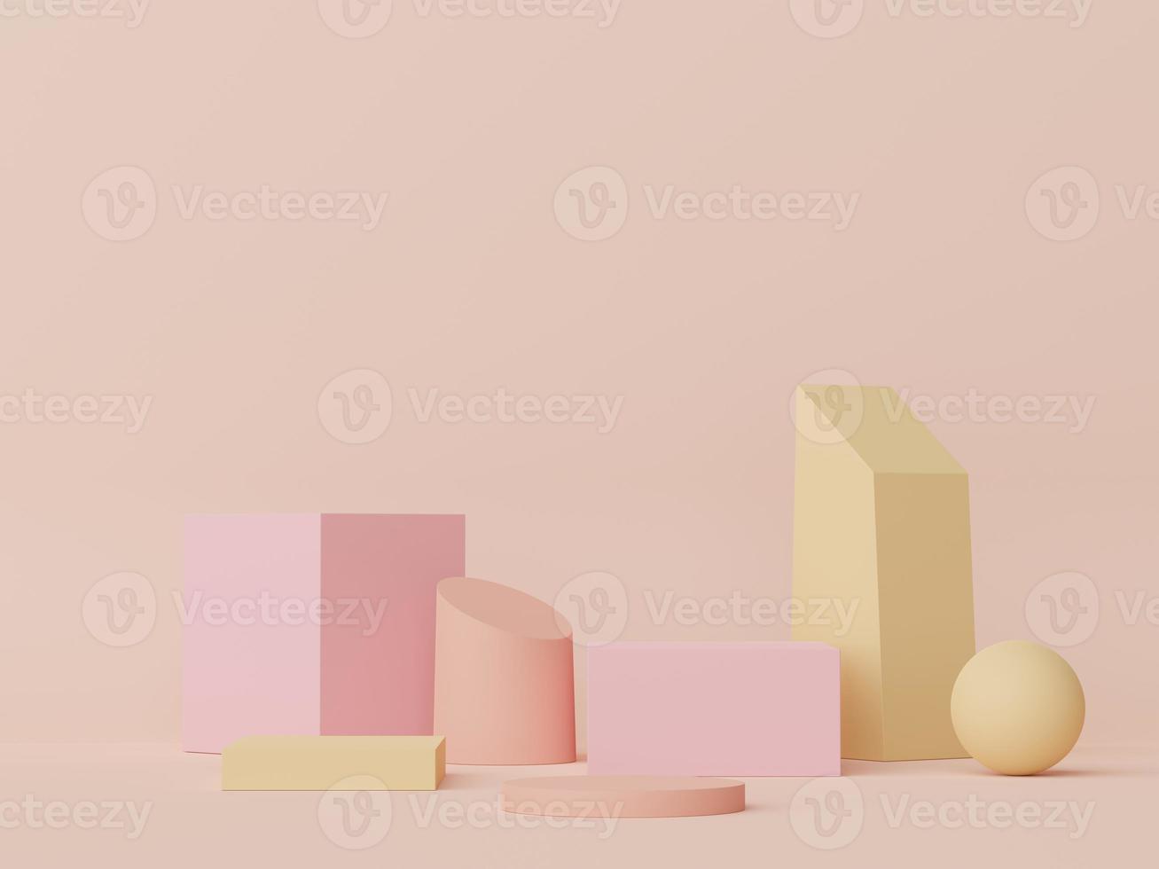 3d render of minimal display podium design for mock up and product presentation. Pedestal stage with pastel color scene. Trendy design for mock up and web banner. photo