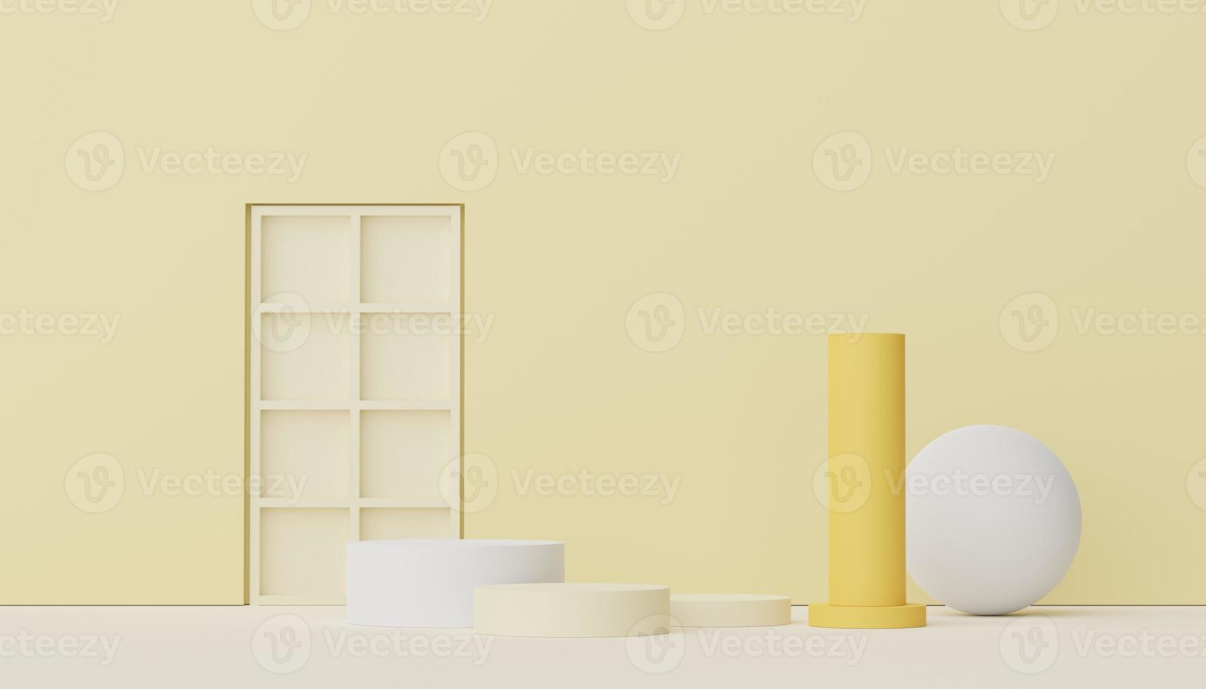 3d render of Abstract minimal  display podium for showing products, cosmetic presentation and mock up. Showcase scene with pastel earth tone background. Illuminated simple geometric shapes. photo