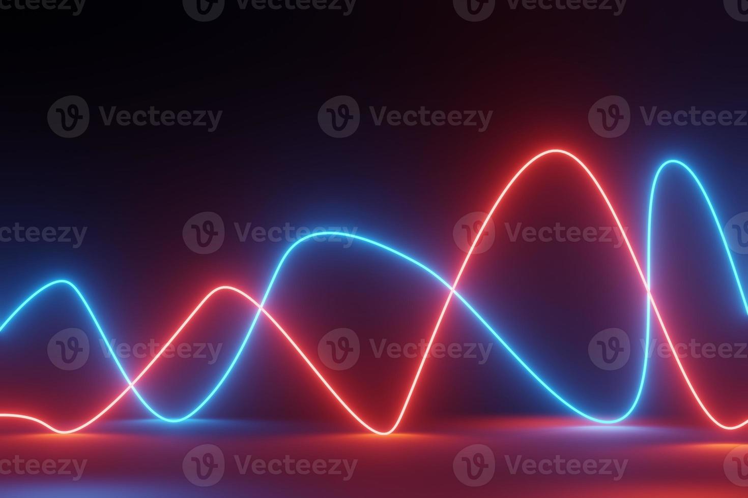 3d render of RGB neon light on darkness background. Abstract Laser lines show at night. Ultraviolet spectrum beam scene photo