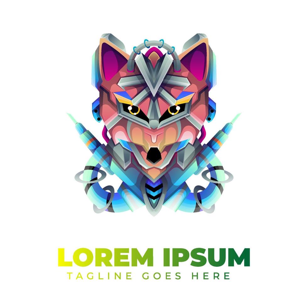 Robot Wolf Gradient Logo vector
