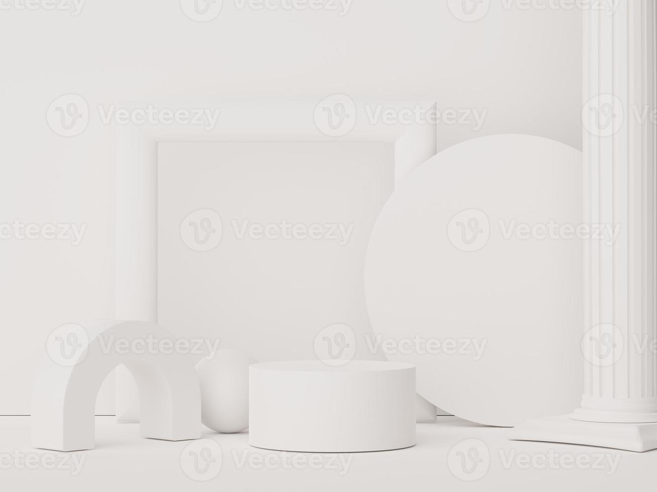 Abstract display podium with minimal geometric shapes design. 3d  rendering scene for mock up and product presentation. Pedestal platform for cosmetic advertise. photo