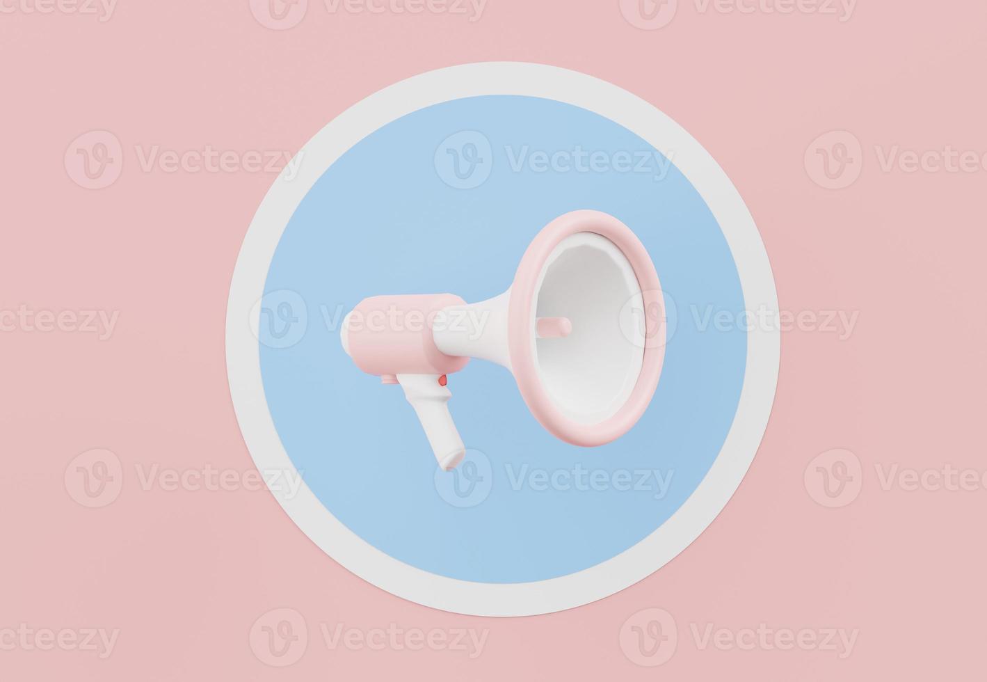 Representación 3d de megáfono con burbuja de voz y espacio de copia para maqueta y banner web. foto