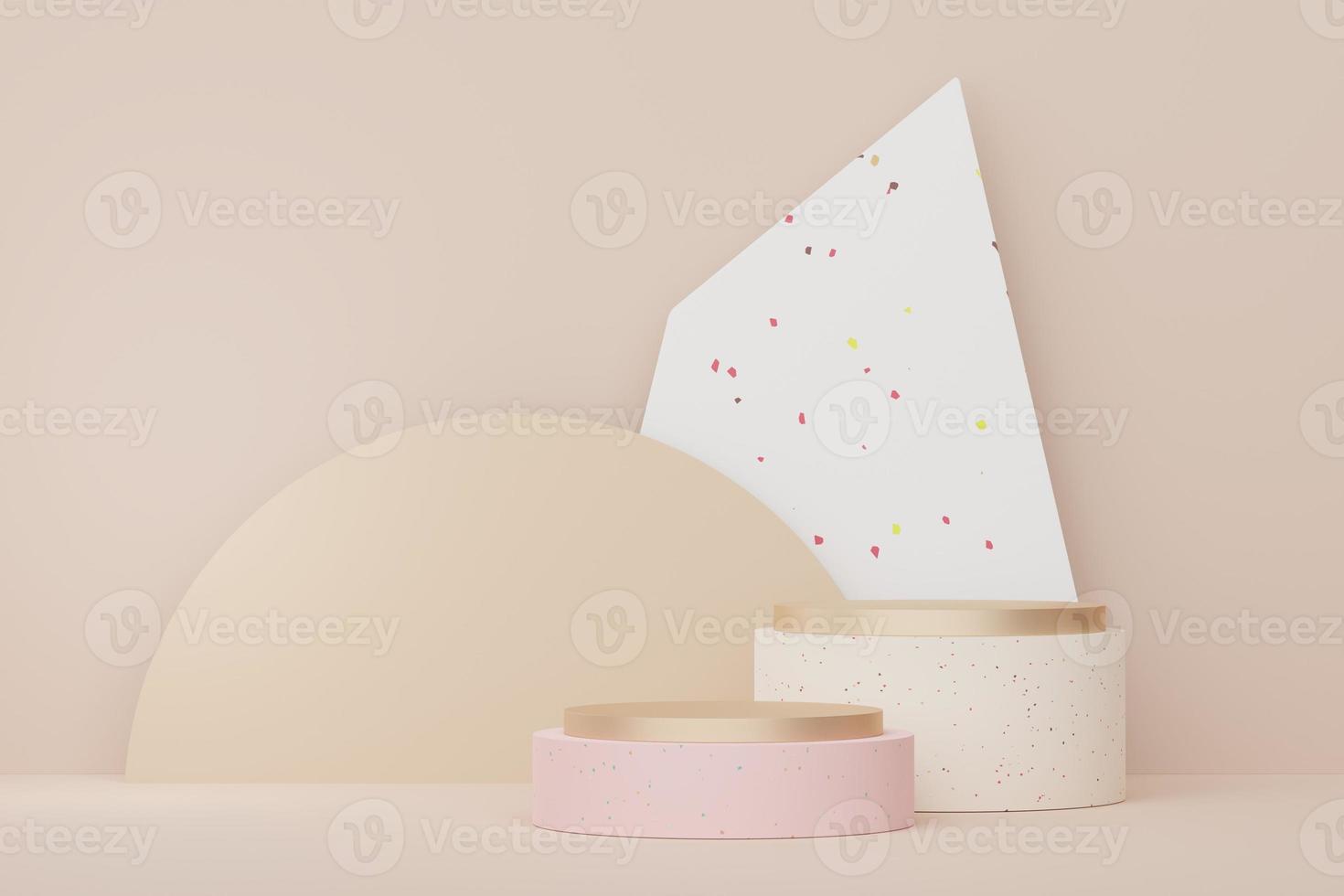 3d abstract white platform showcase for product and cosmetic presentation with terrazzo idea concept. Minimal Podium for mock up and advertising. Render geometric design scene for web banner. photo