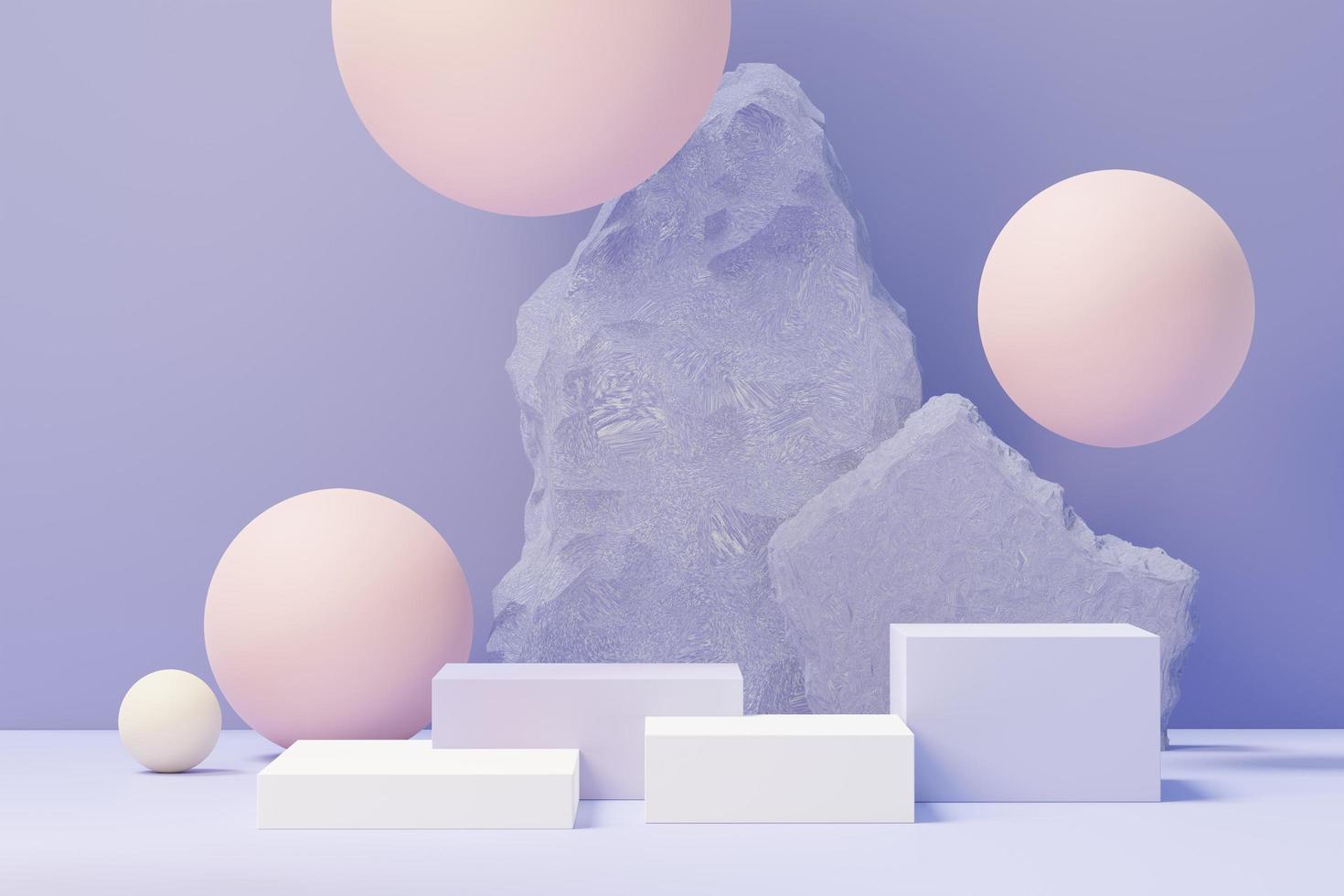 3d render of Beauty podium with Very Peri color of the year 2022 design for product presentation and advertising. Minimal pastel sky and Dreamy land scene. Romance concept. photo