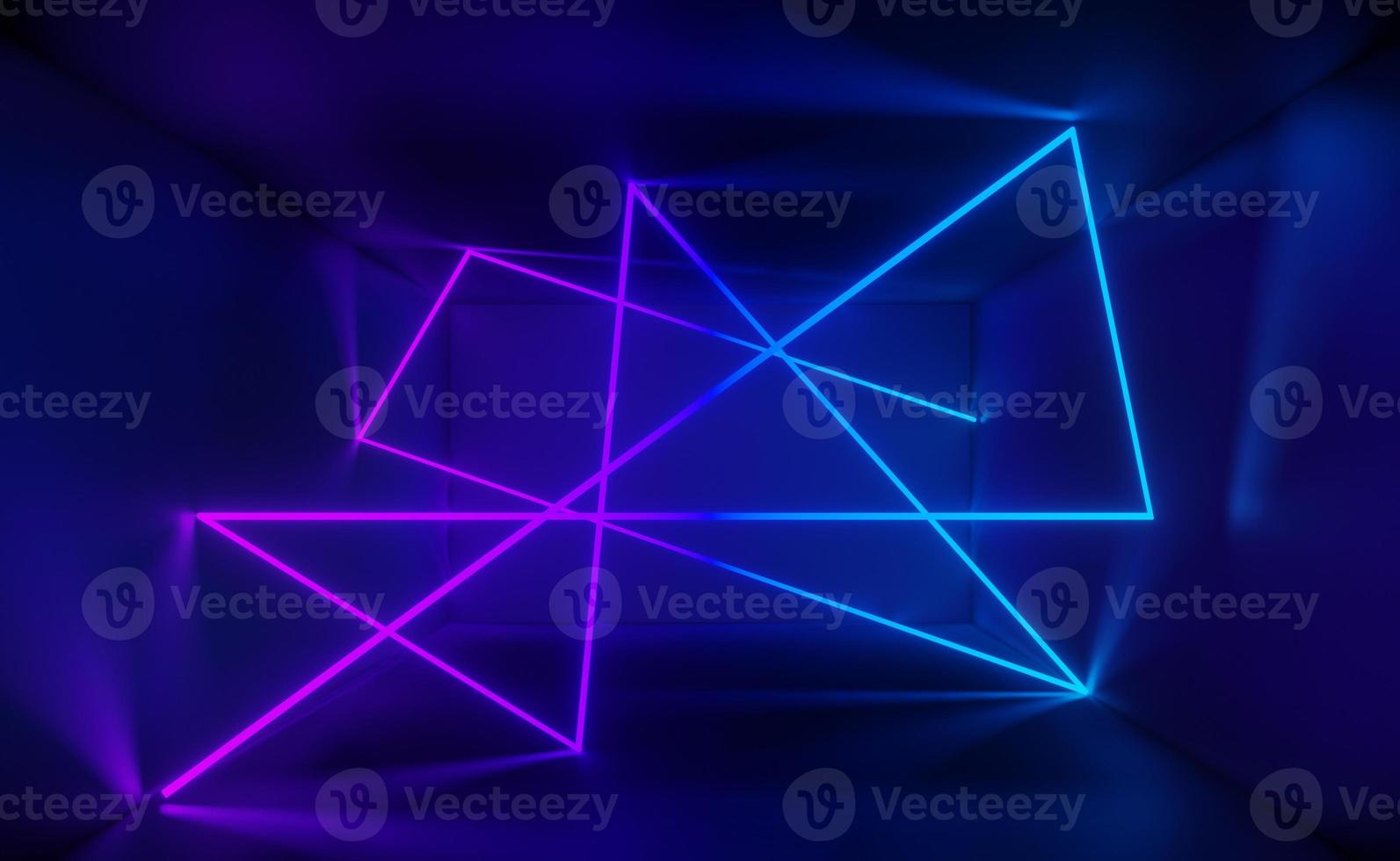 3d render of RGB neon light on darkness background. Abstract Laser lines show at night. Ultraviolet spectrum beam scene photo