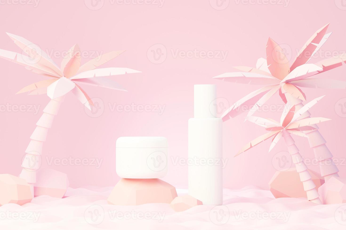 3d render of blank cosmetics skincare product or packaging for mock up. Beauty soap and spa concept. Lotion oil moisture for skin health. Premium and luxury design for branding. photo