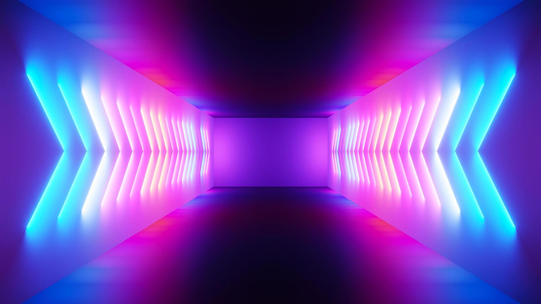 3d render of flash neon and light glowing on dark scene. Speed light moving lines. photo