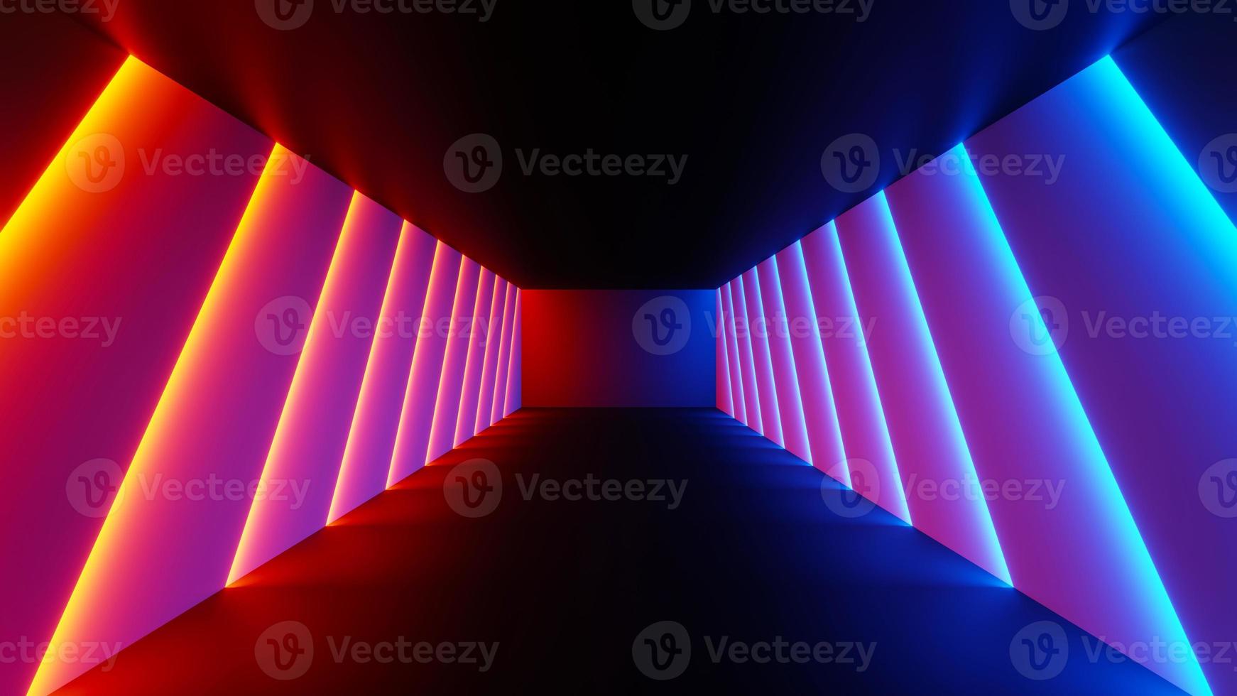 3d render of flash neon and light glowing on dark scene. Speed light moving lines. photo