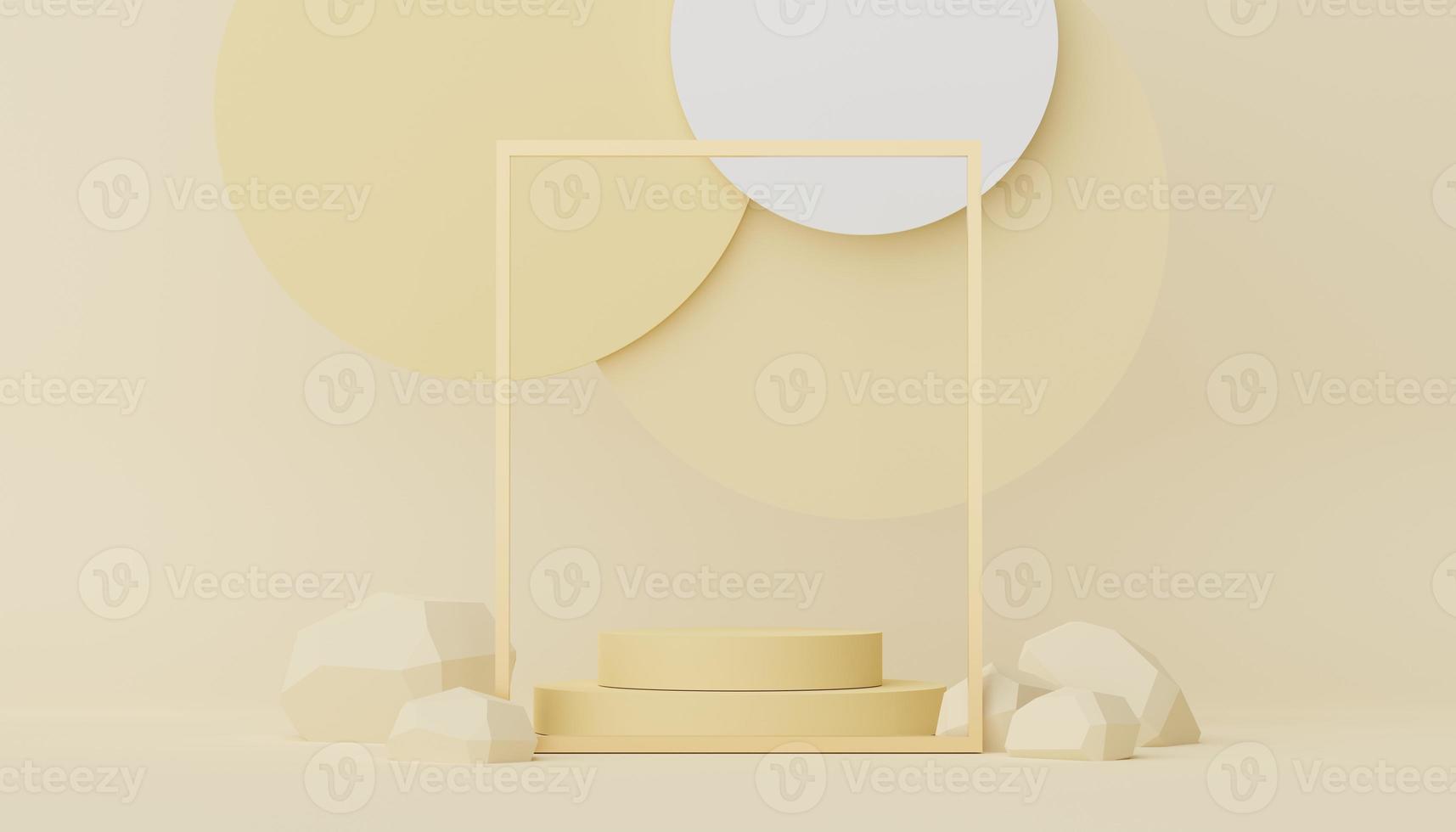 3d render of Abstract minimal  display podium for showing products, cosmetic presentation and mock up. Showcase scene with pastel earth tone background. Illuminated simple geometric shapes. photo