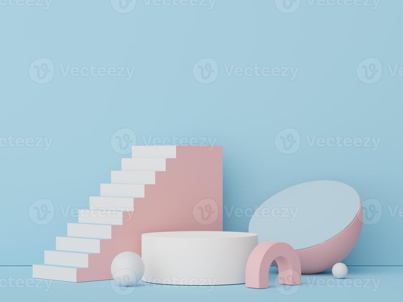 Abstract display podium with minimal geometric shapes design. 3d  rendering scene for mock up and product presentation. Pedestal platform for cosmetic advertise. photo