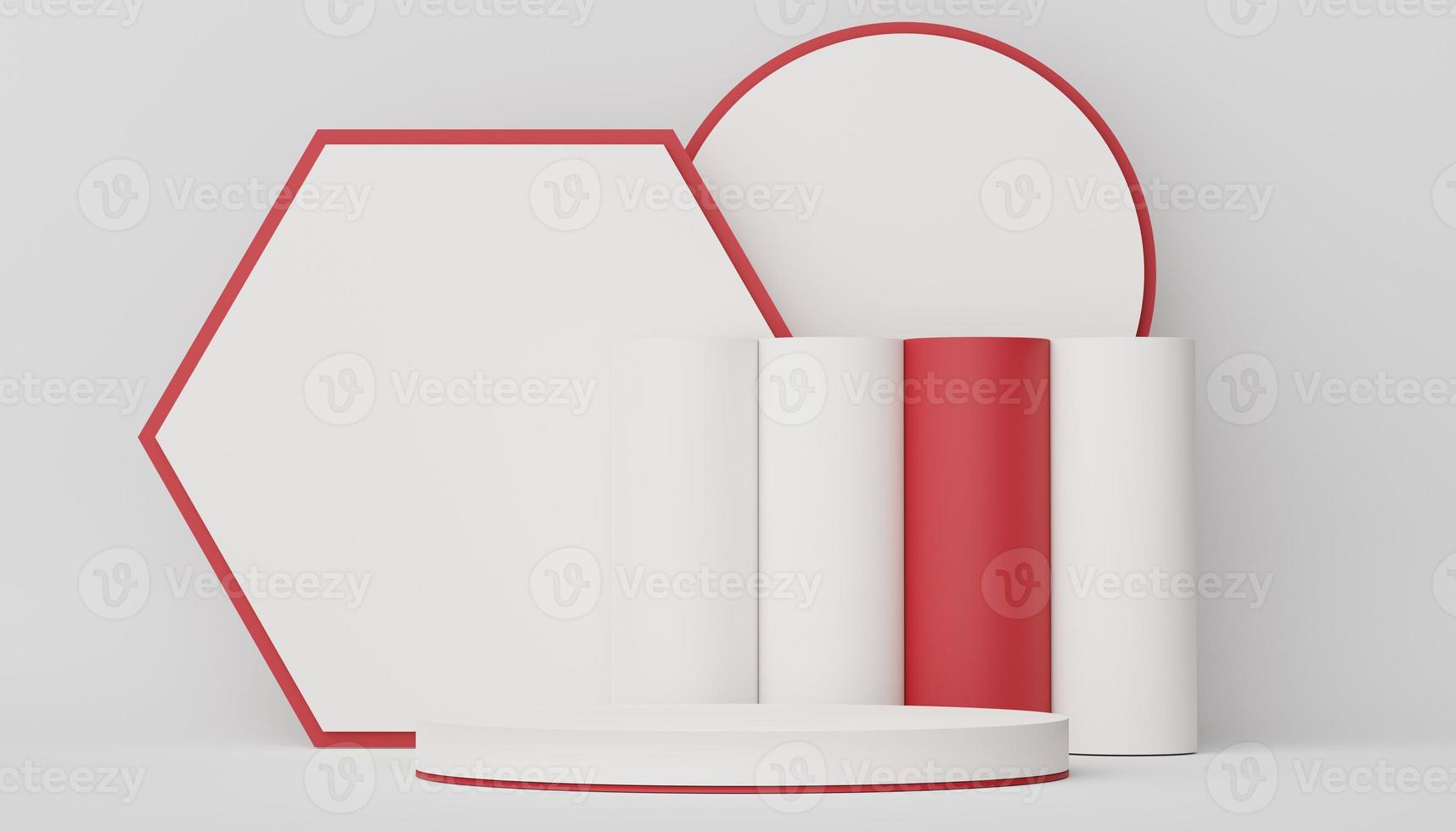 Podium for product placement with Retro modern and contemporary design. 3d rendering minimal scene for mock up and showing brand. Pedestal platform for cosmetic advertise. Various of arch simple. photo