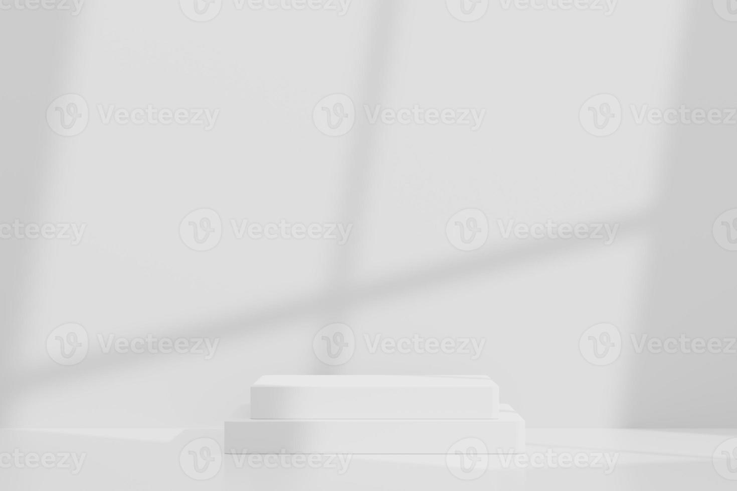 Podio blanco de fondo abstracto 3d para presentación de productos y publicidad de marca con sombra de ventanas y techo. escena vacía para maqueta. foto