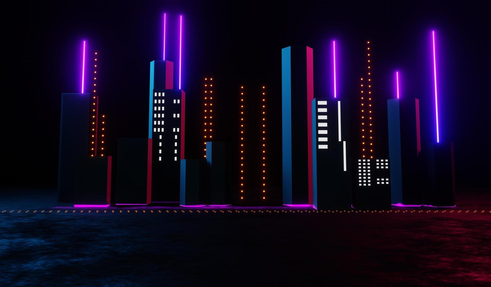 3d render of RGB neon light on darkness background. Abstract Laser lines show at night. Ultraviolet spectrum beam scene photo