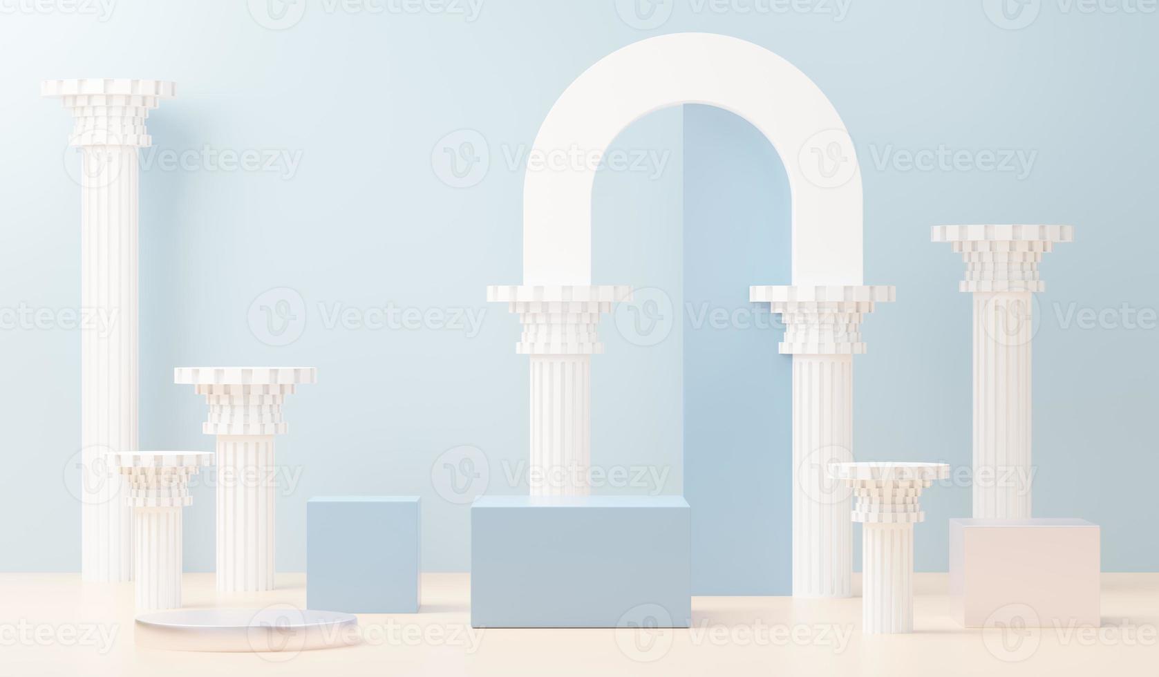 3d render abstract display podium platform for  product presentation and advertising. Minimal scene backdrop with clean design. Vacant pedestal for mock up. Empty stage with pastel color for cosmetic. photo