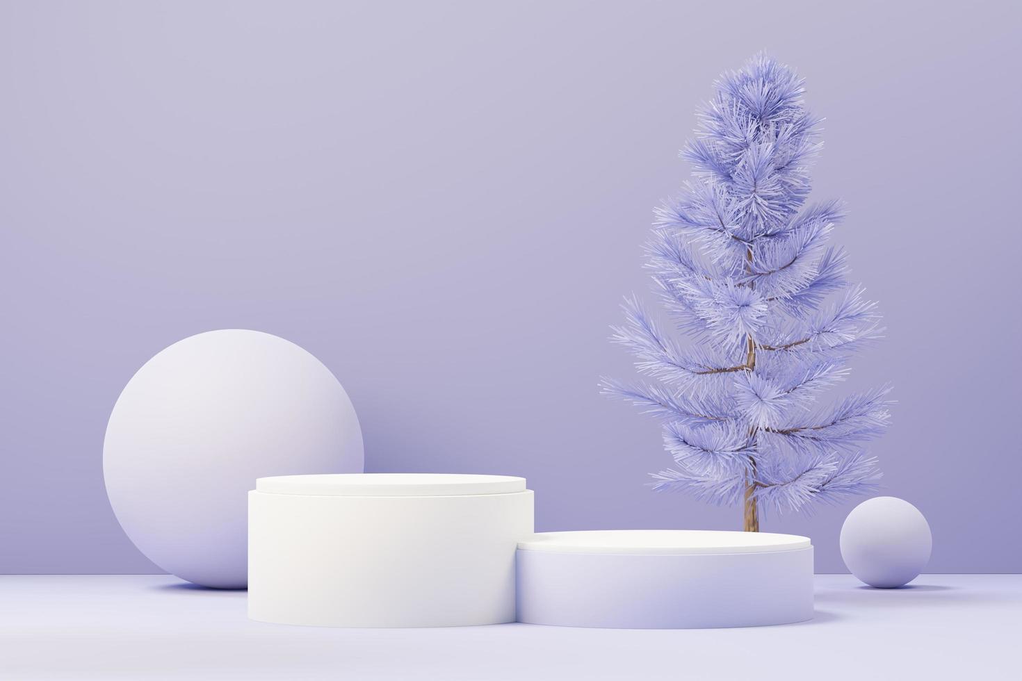 3d render of Beauty podium with Very Peri color of the year 2022 design for product presentation and advertising. Minimal pastel sky and Dreamy land scene. Romance concept. photo