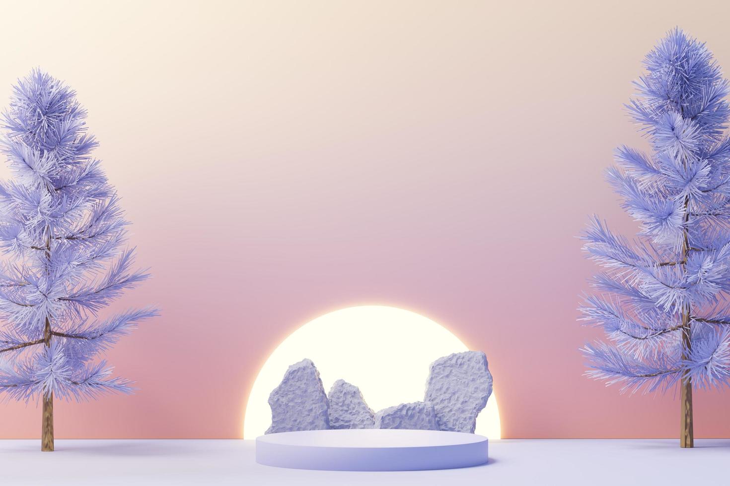 3d render of Beauty podium with Very Peri color of the year 2022 design for product presentation and advertising. Minimal pastel sky and Dreamy land scene. Romance concept. photo