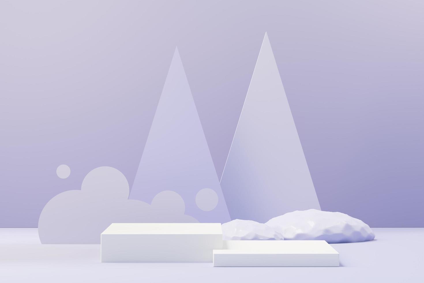 3d render of Beauty podium with Very Peri color of the year 2022 design for product presentation and advertising. Minimal pastel sky and Dreamy land scene. Romance concept. photo