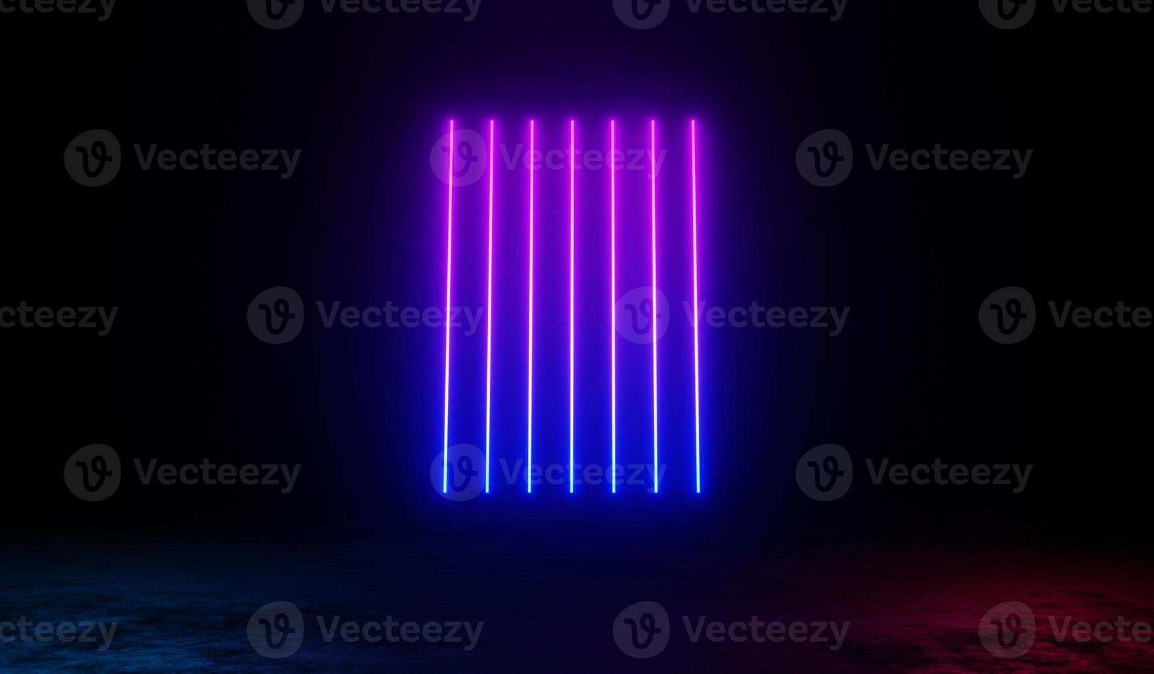 3d render of RGB neon light on darkness background. Abstract Laser lines show at night. Ultraviolet spectrum beam scene photo