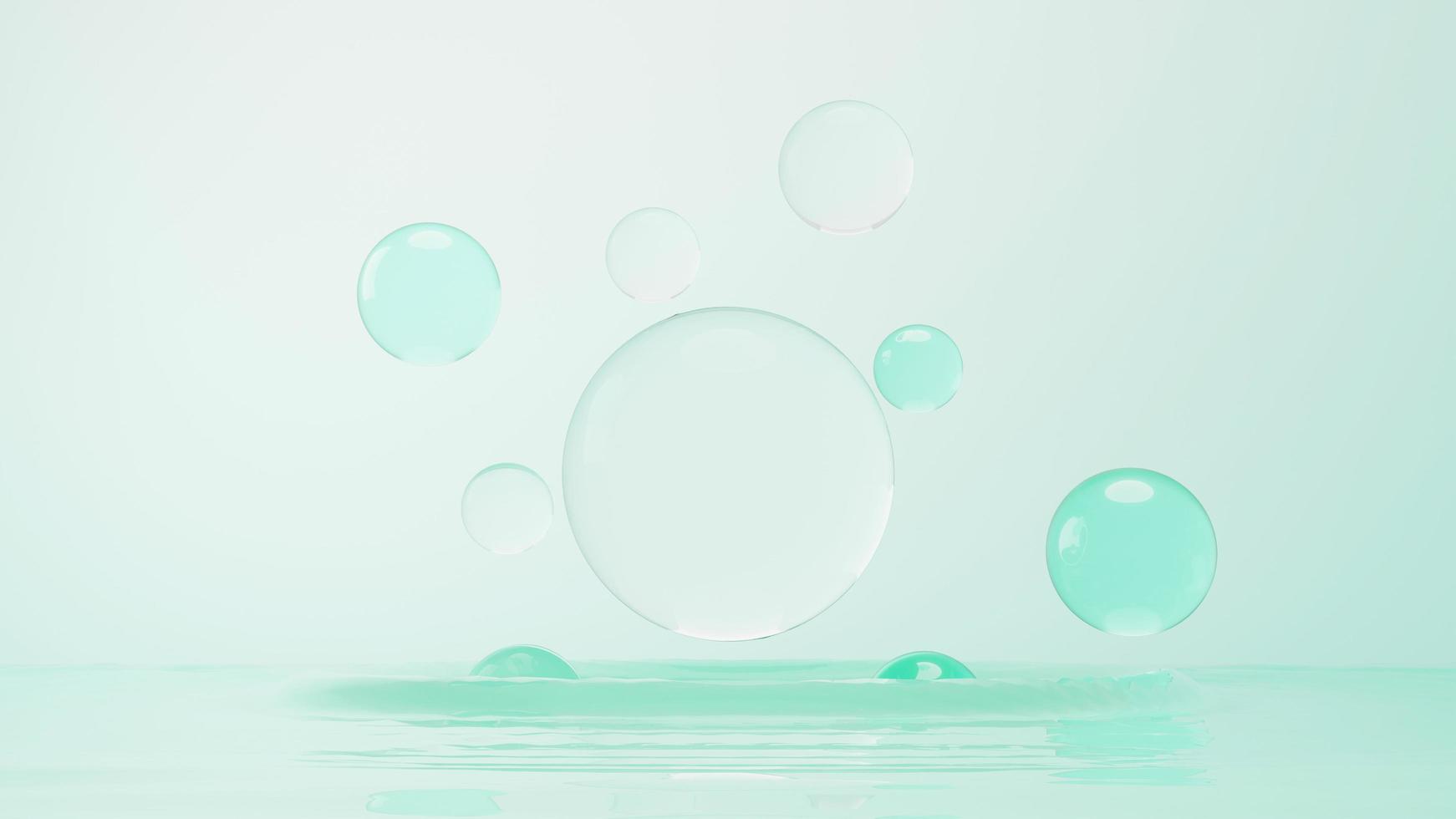 3d render of simple chemical bond in side cell or molecules. The associated of atoms, ions, bond and molecules. Liquid drop bubble background. Covalent bond. Biochemical interaction. photo