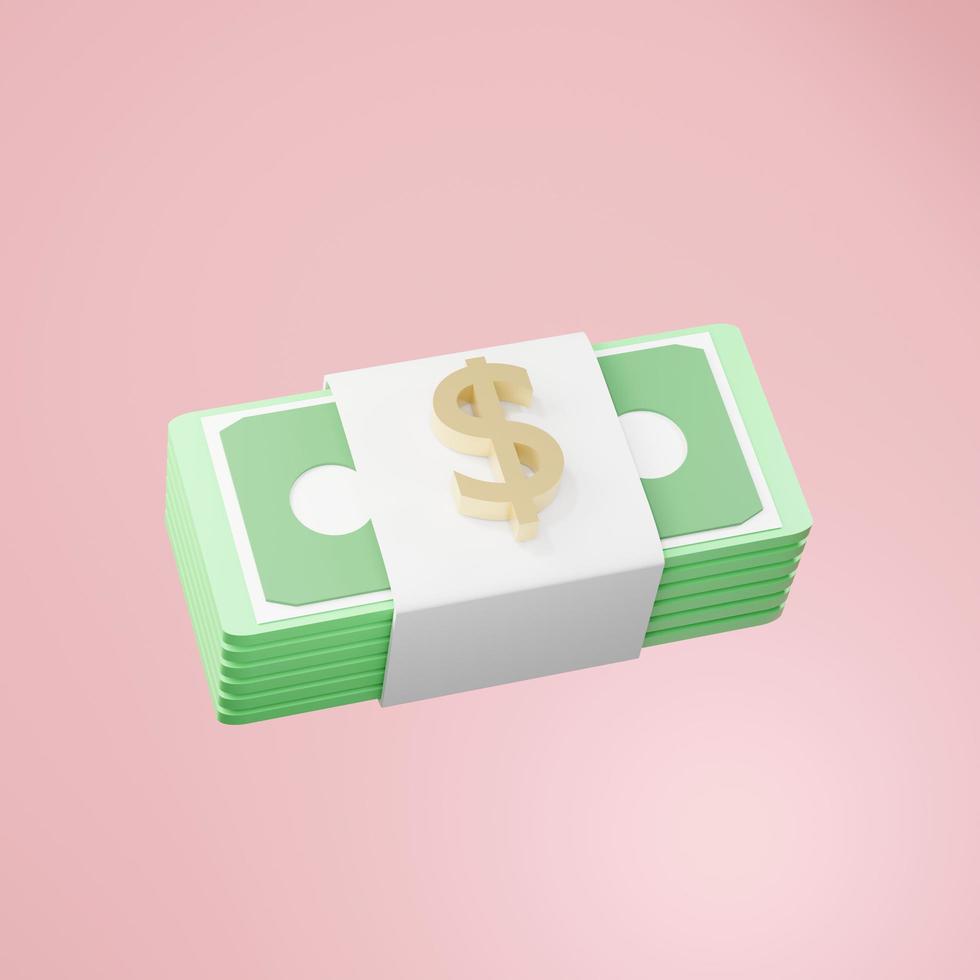 3d rendering of bundle of money icon on clean background for mock up and web banner. Cartoon interface design. minimal metaverse concept. photo