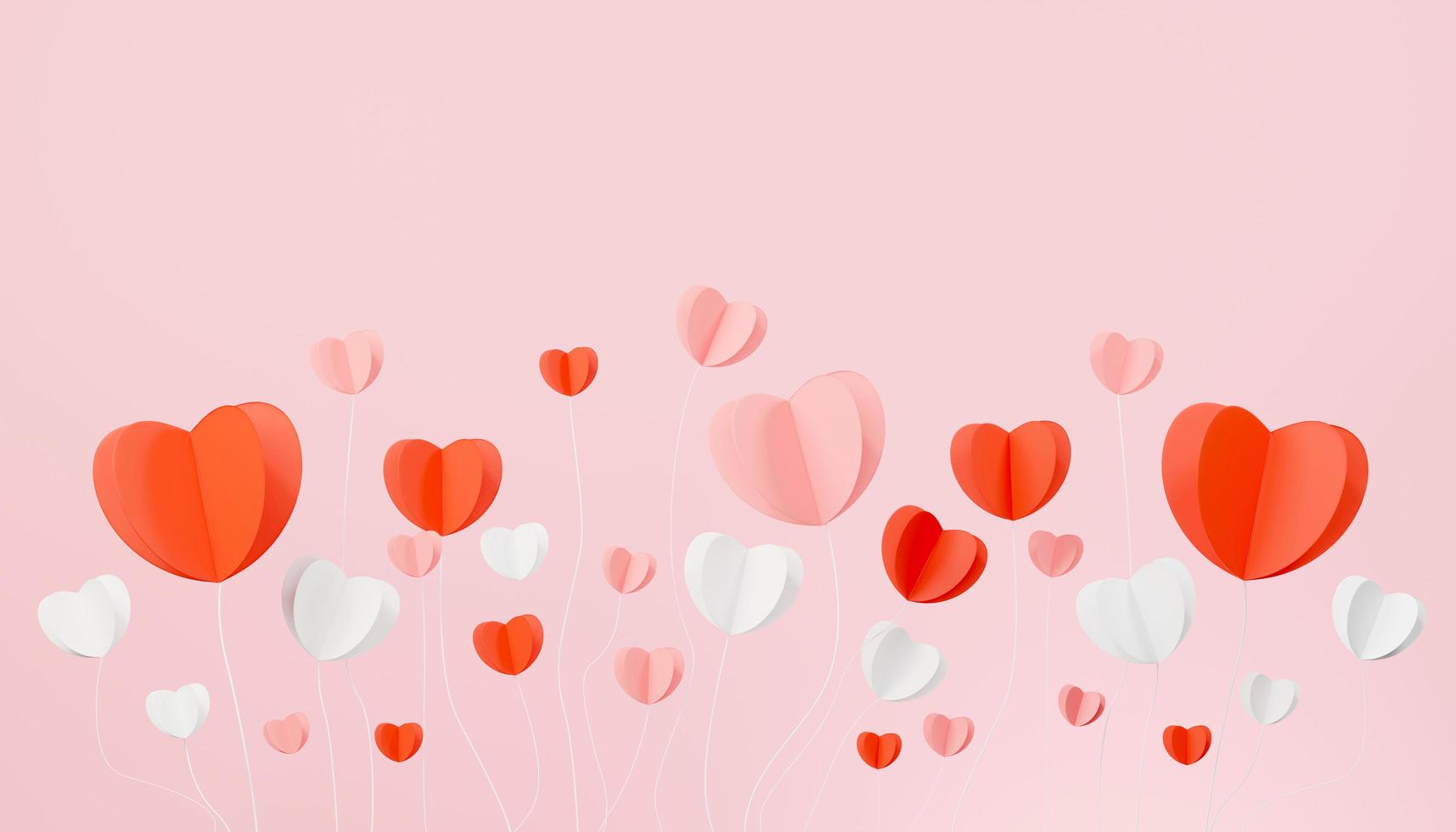 3d rendering of paper heart balloon on clean background for mock up and web banner. Cartoon interface design. minimal metaverse concept. photo