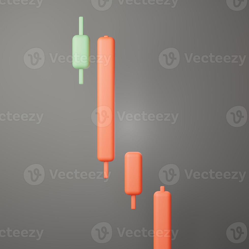 3d rendering of Bullish or Bearish Candlesticks graph Chart for trading Cryptocurrency icon on clean background for mock up and web banner. Cartoon interface design. minimal metaverse concept. photo