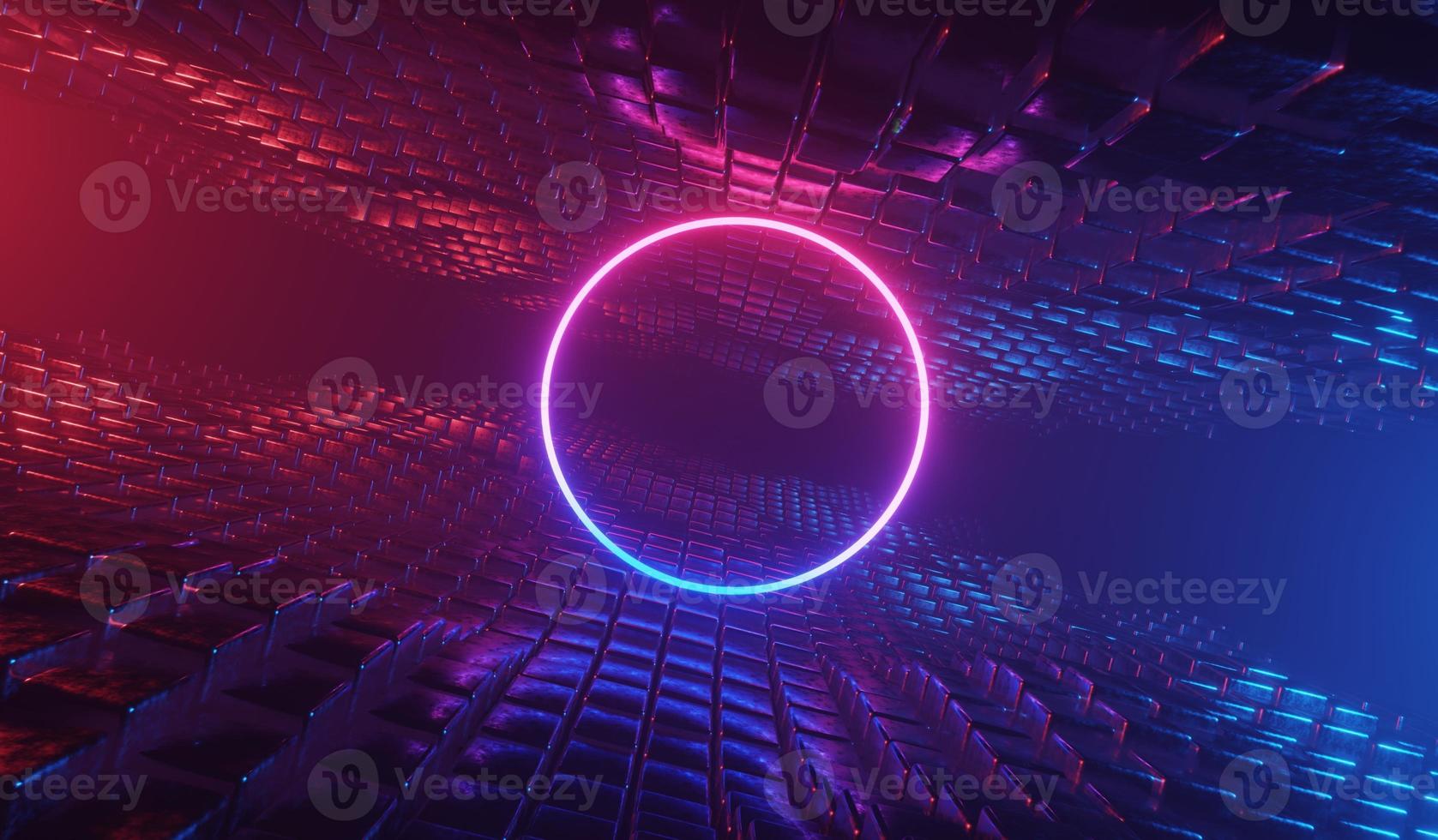 3d render of RGB neon light on darkness background. Abstract Laser lines show at night. Ultraviolet spectrum beam scene photo