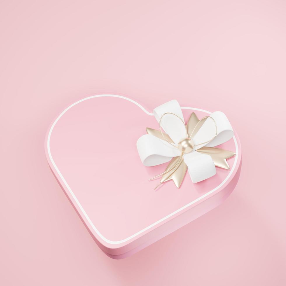 Representación 3d del icono de regalo de corazón rosa en un fondo limpio para maqueta y banner web. diseño de interfaz de dibujos animados. concepto de metaverso mínimo. foto