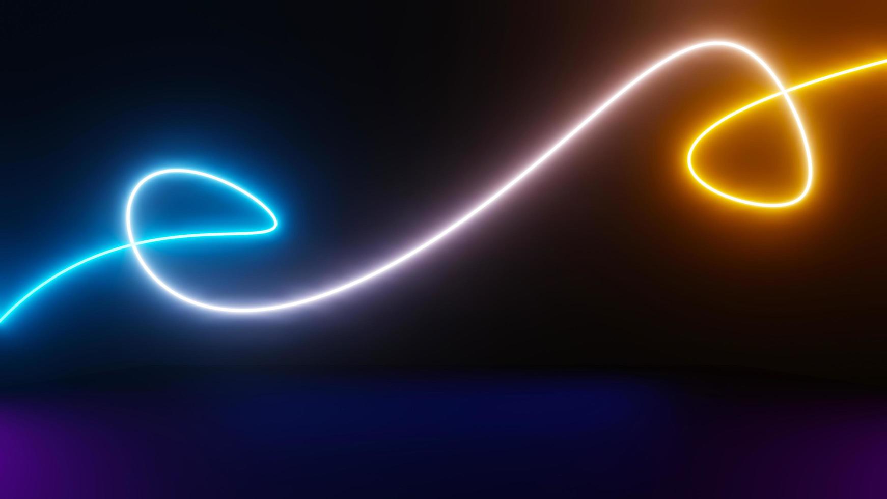 3d render of flash neon and light glowing on dark scene. Speed light moving lines. photo