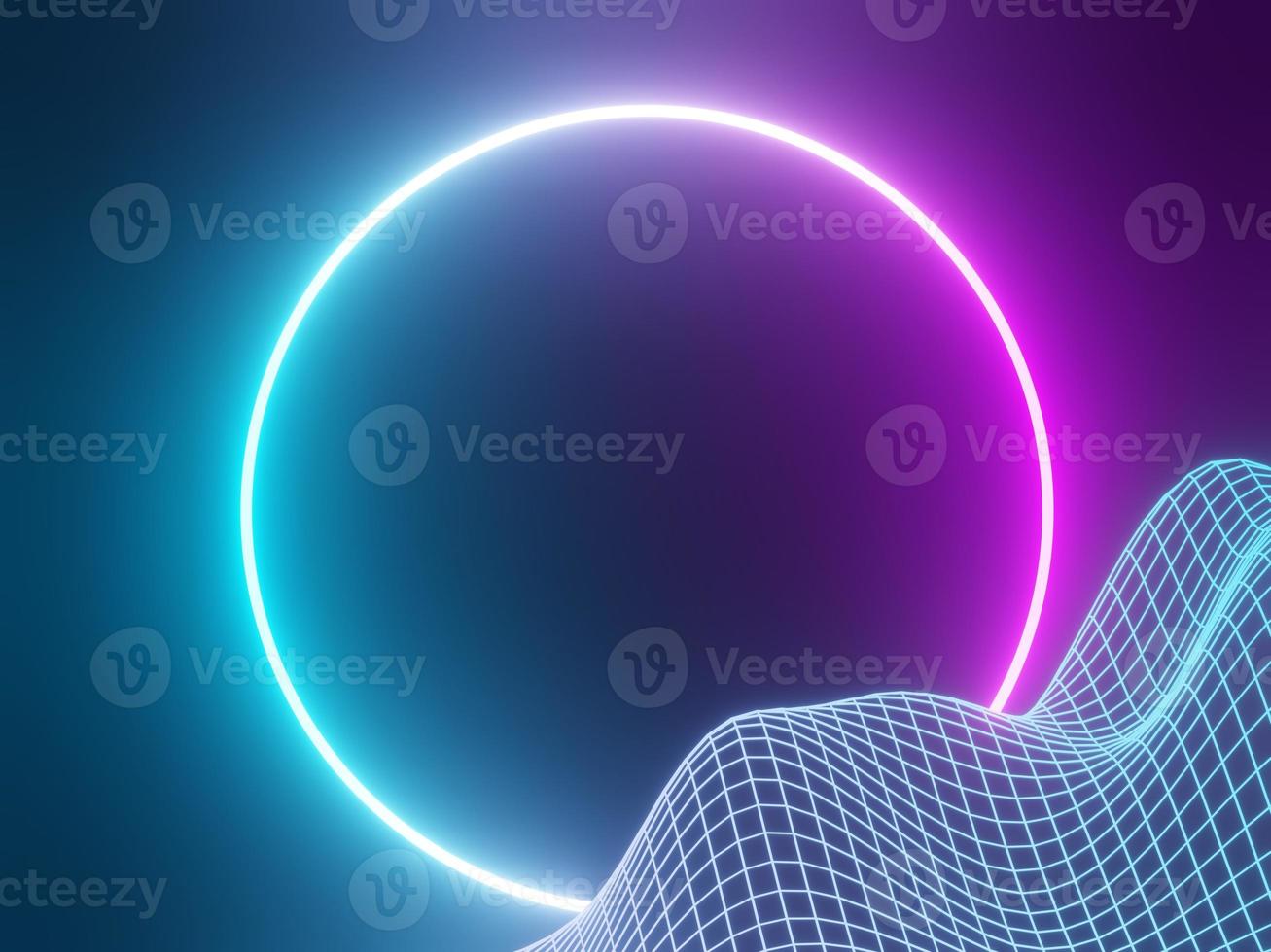 3d render of RGB neon light on darkness background. Abstract Laser lines show at night. Ultraviolet spectrum beam scene photo