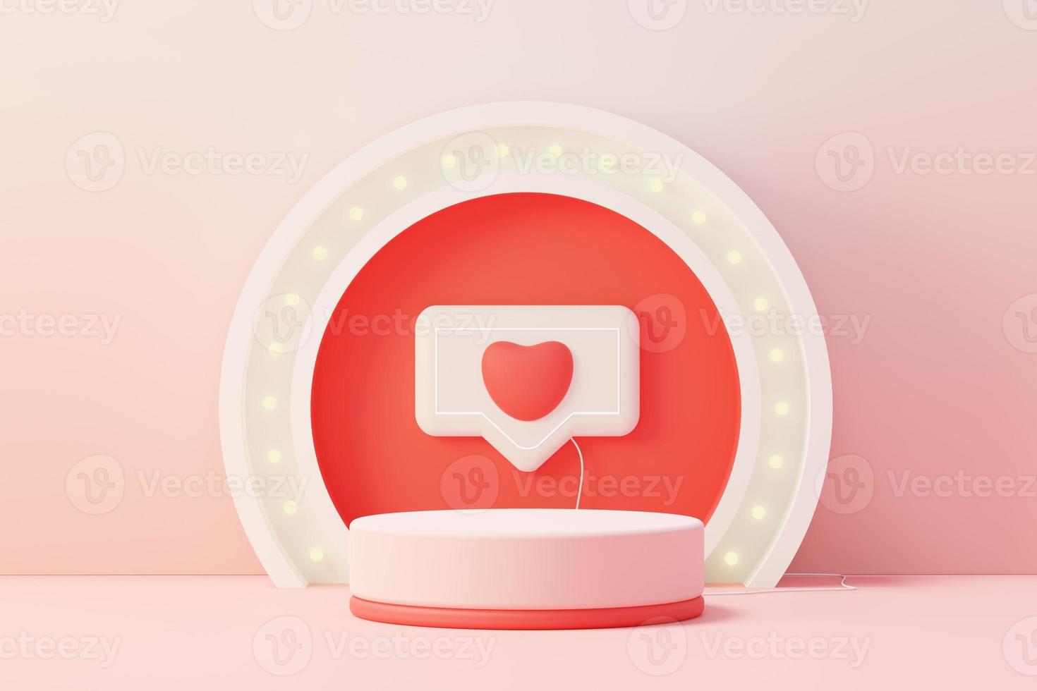 3d render minimal sweet scene with display podium for mock up and product brand presentation. Pink Pedestal stand for Valentine's Day's theme. Cute lovely heart background. Love day's design style. photo