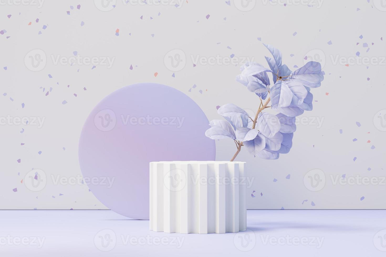 3d render of Beauty podium with Very Peri color of the year 2022 design for product presentation and advertising. Minimal pastel sky and Dreamy land scene. Romance concept. photo